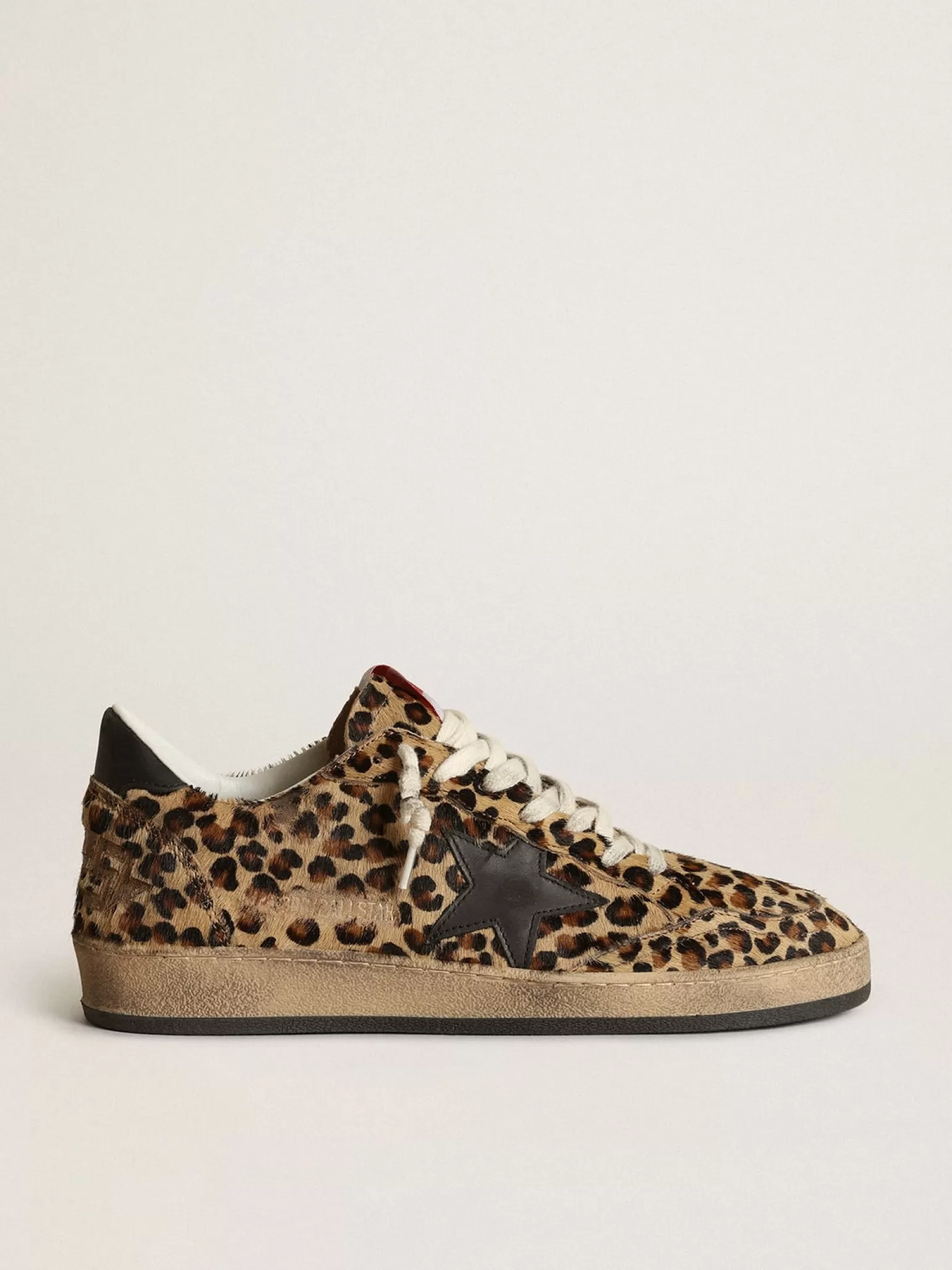 Clearance Ball Star de couro cavalinho com estampa de leopardo, estrela e talão de couro preto MULHER Ball Star