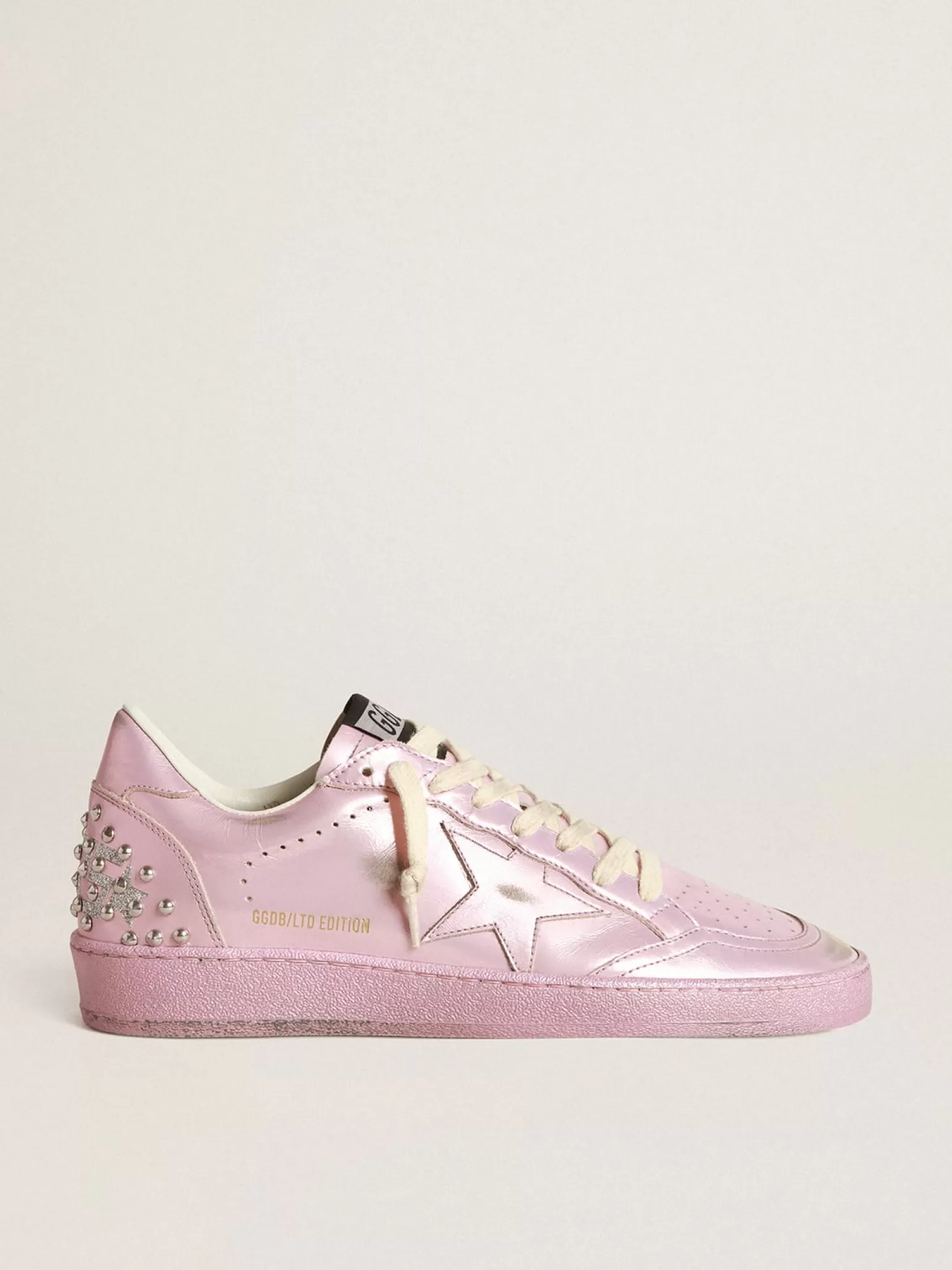 Outlet Ball Star LAB feminino de couro metálico rosa com tachas MULHER Ball Star