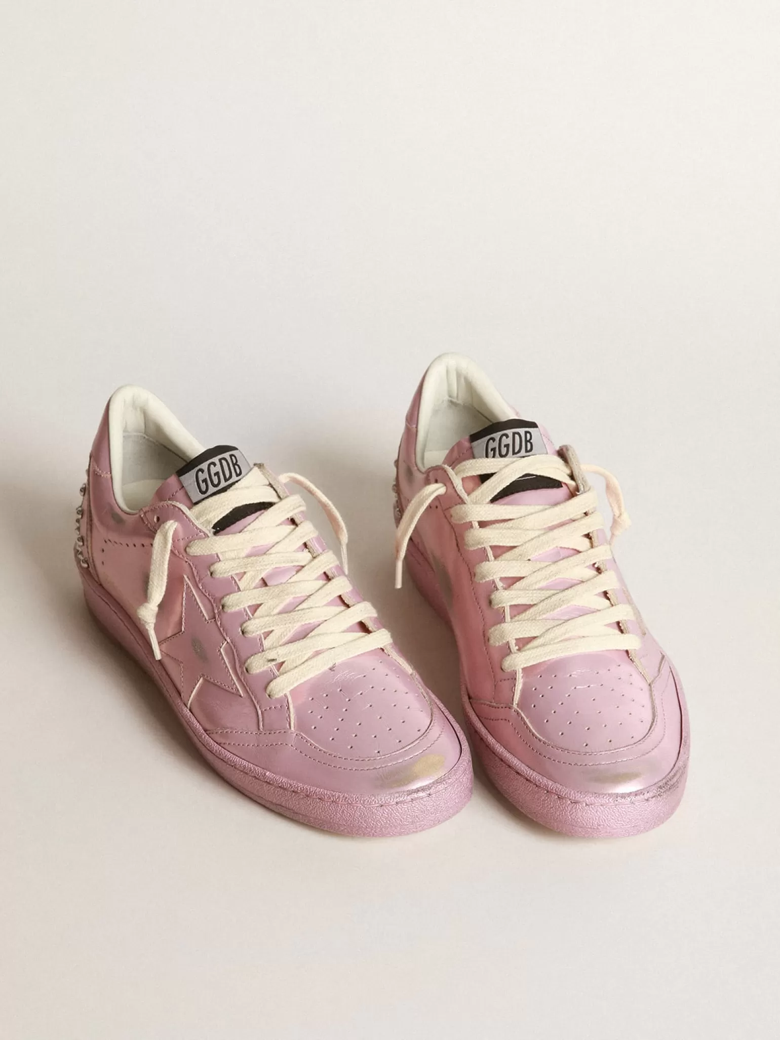 Outlet Ball Star LAB feminino de couro metálico rosa com tachas MULHER Ball Star