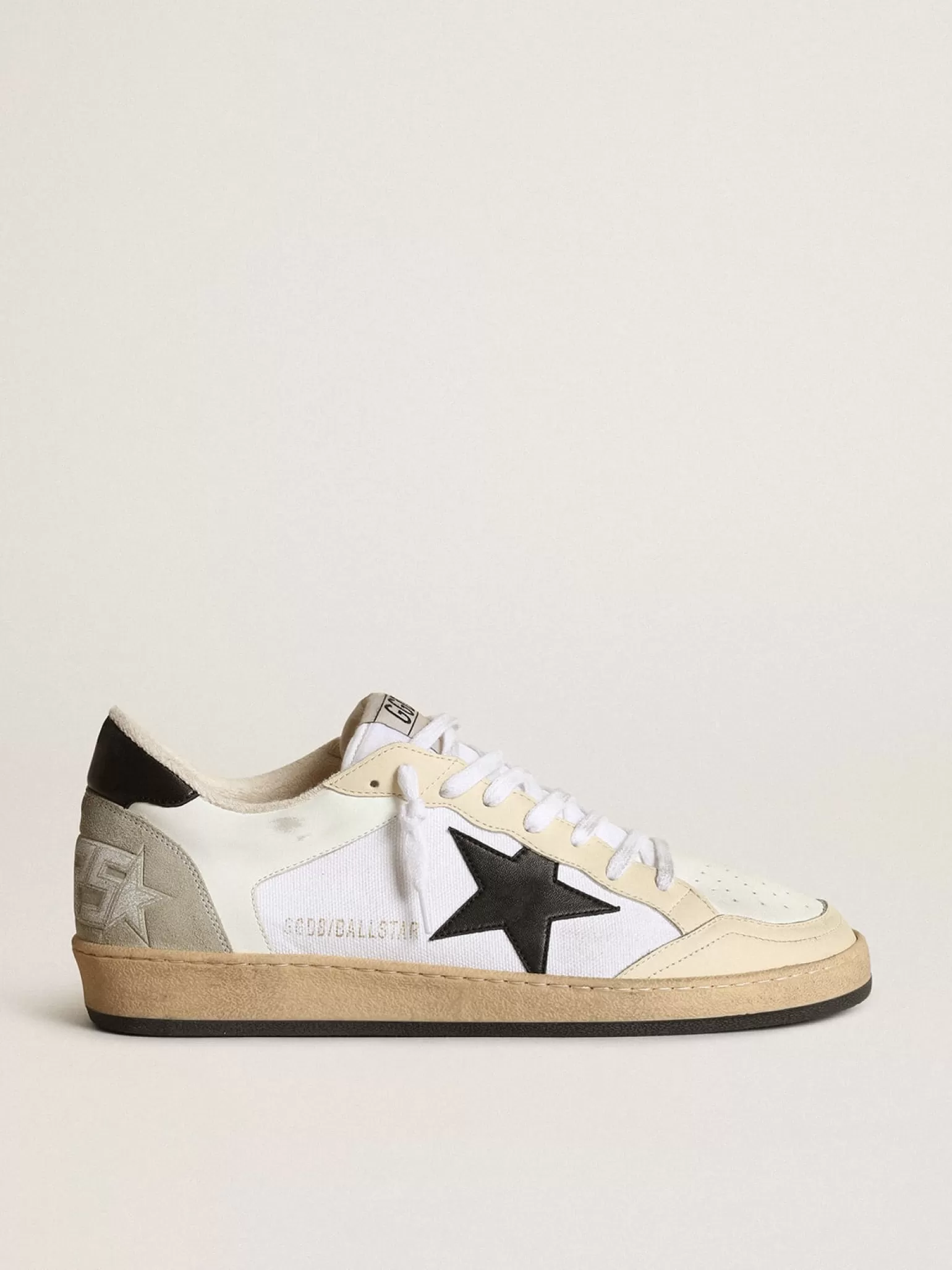 Outlet Ball Star masculino de lona e couro branco com inserções cor marfim Ball Star