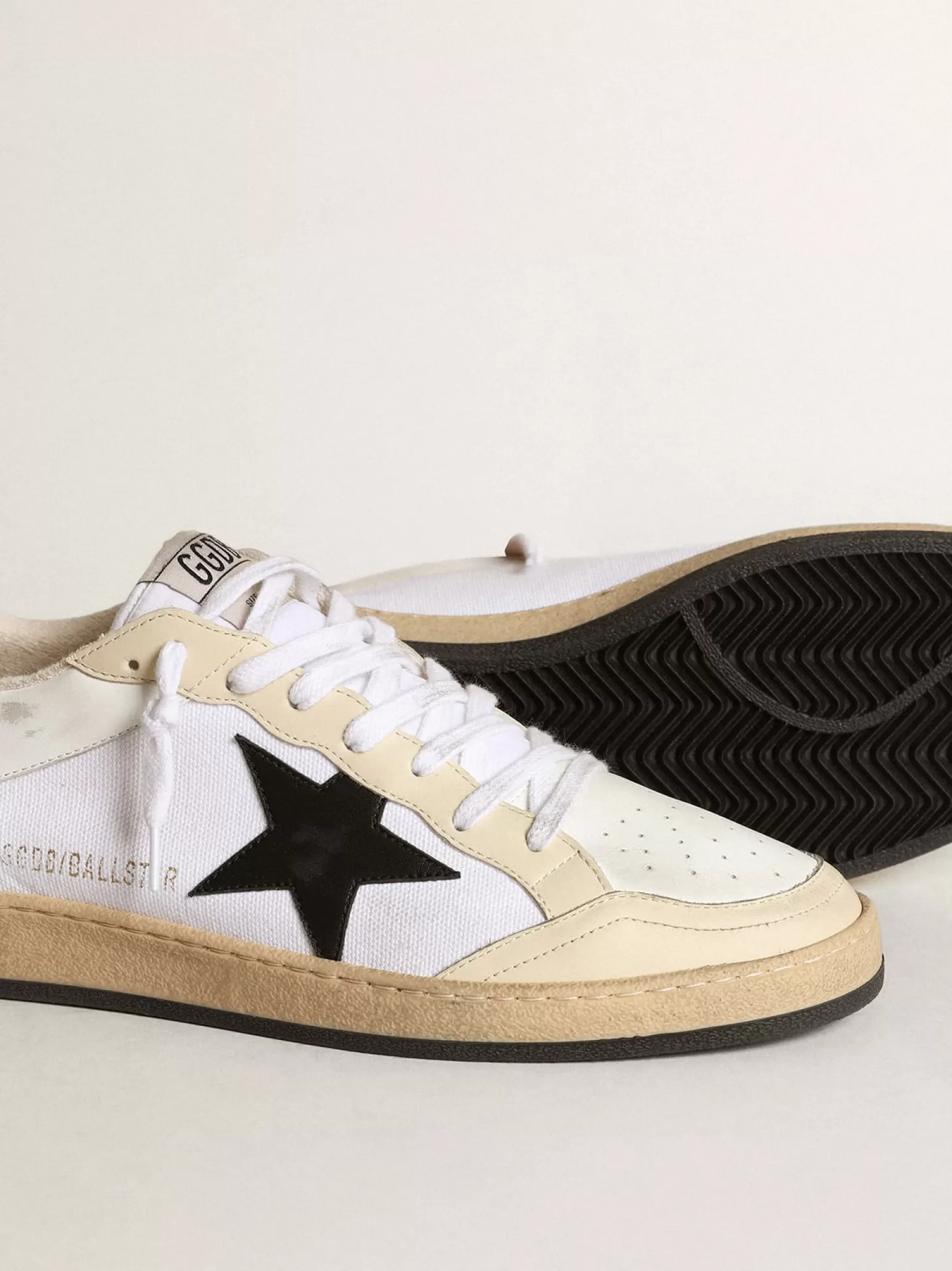 Outlet Ball Star masculino de lona e couro branco com inserções cor marfim Ball Star