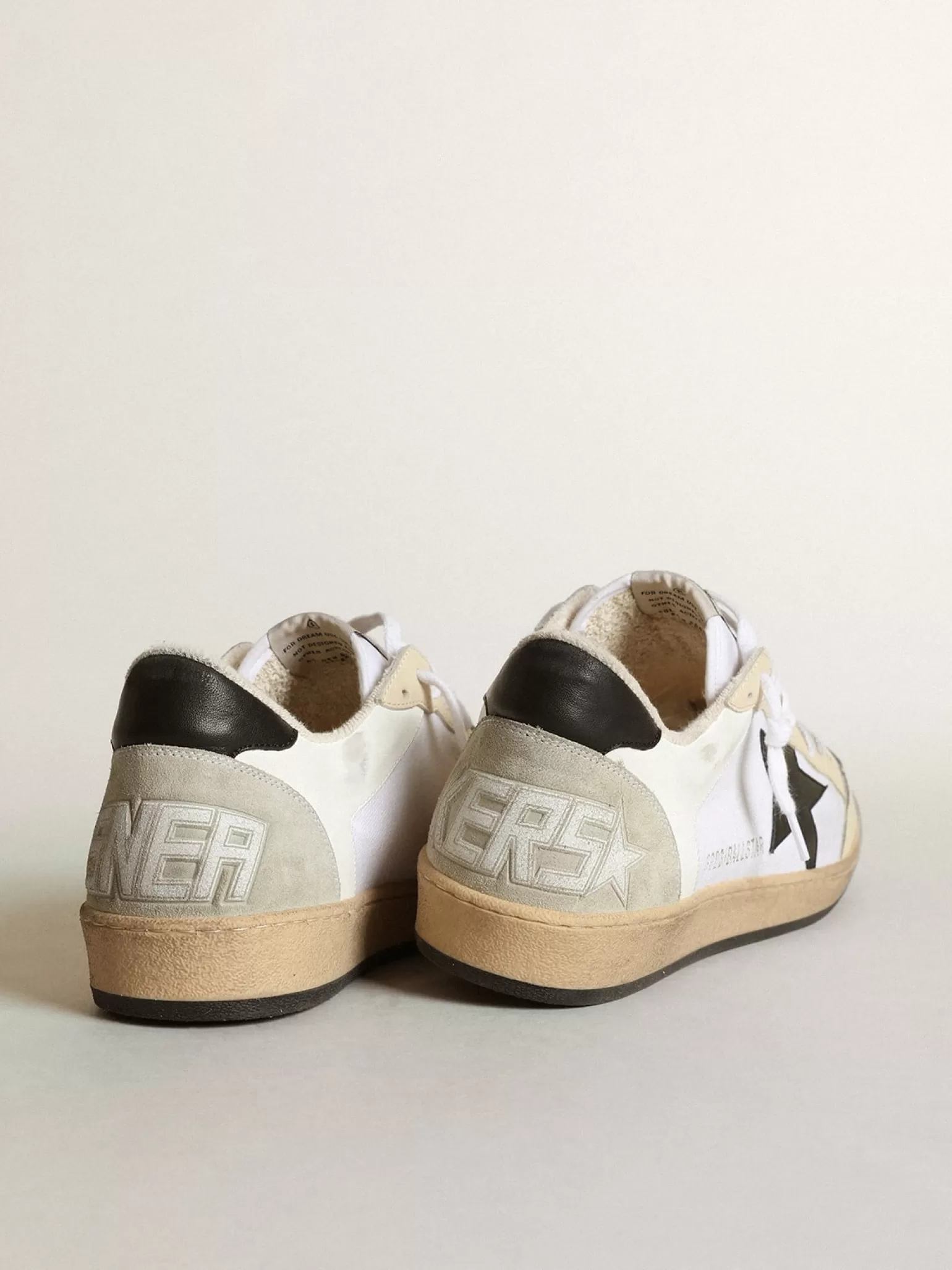 Outlet Ball Star masculino de lona e couro branco com inserções cor marfim Ball Star