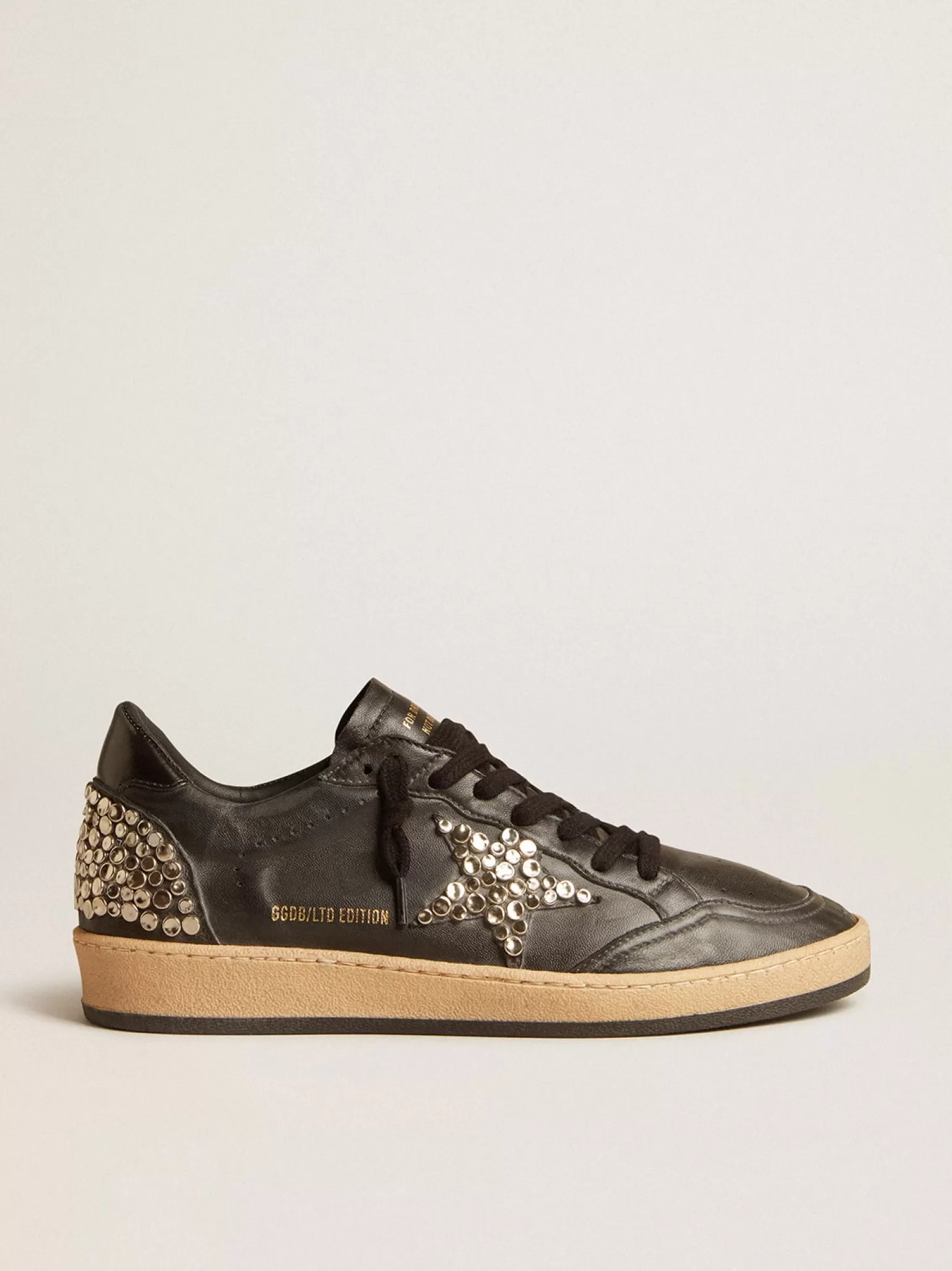 New Ball Star Masculino LAB de napa preta com estrela de couro preto com tachas Ball Star