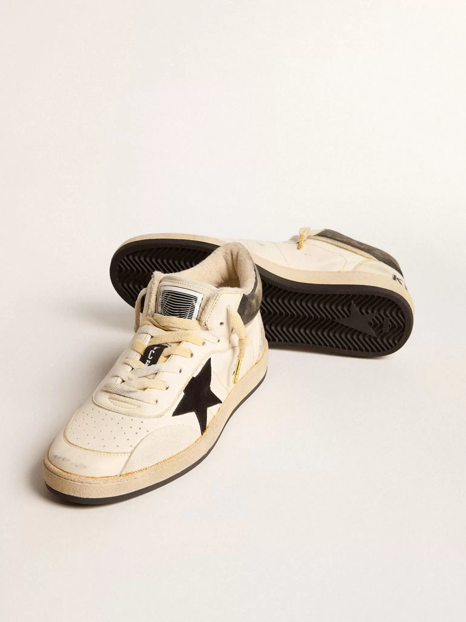Best Ball Star Pro Mid Masculino de couro branco usado com estrela preta Ball Star