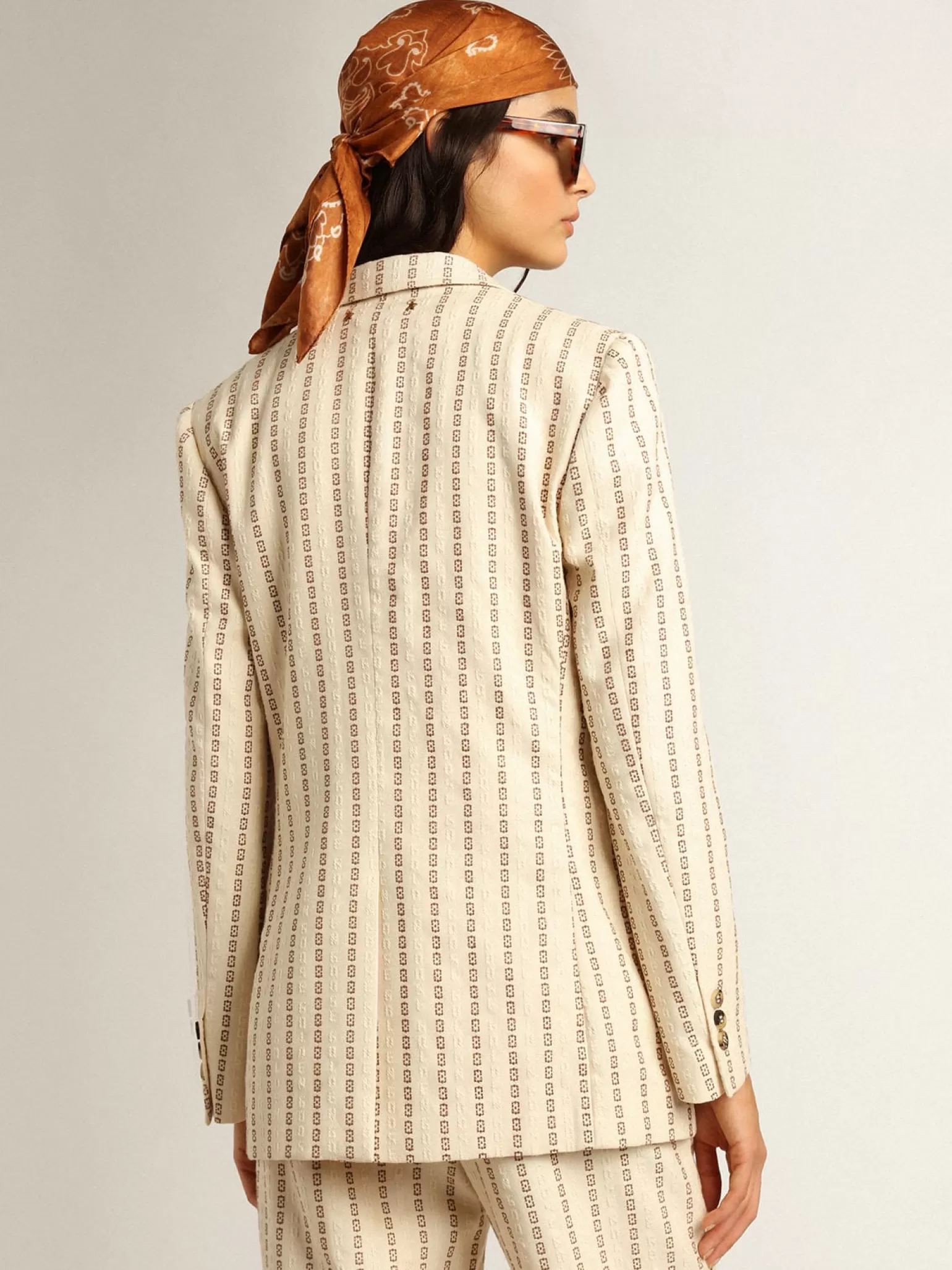 Outlet Blazer de abotoamento simples de algodão creme e estampa jacquard MULHER Blazers