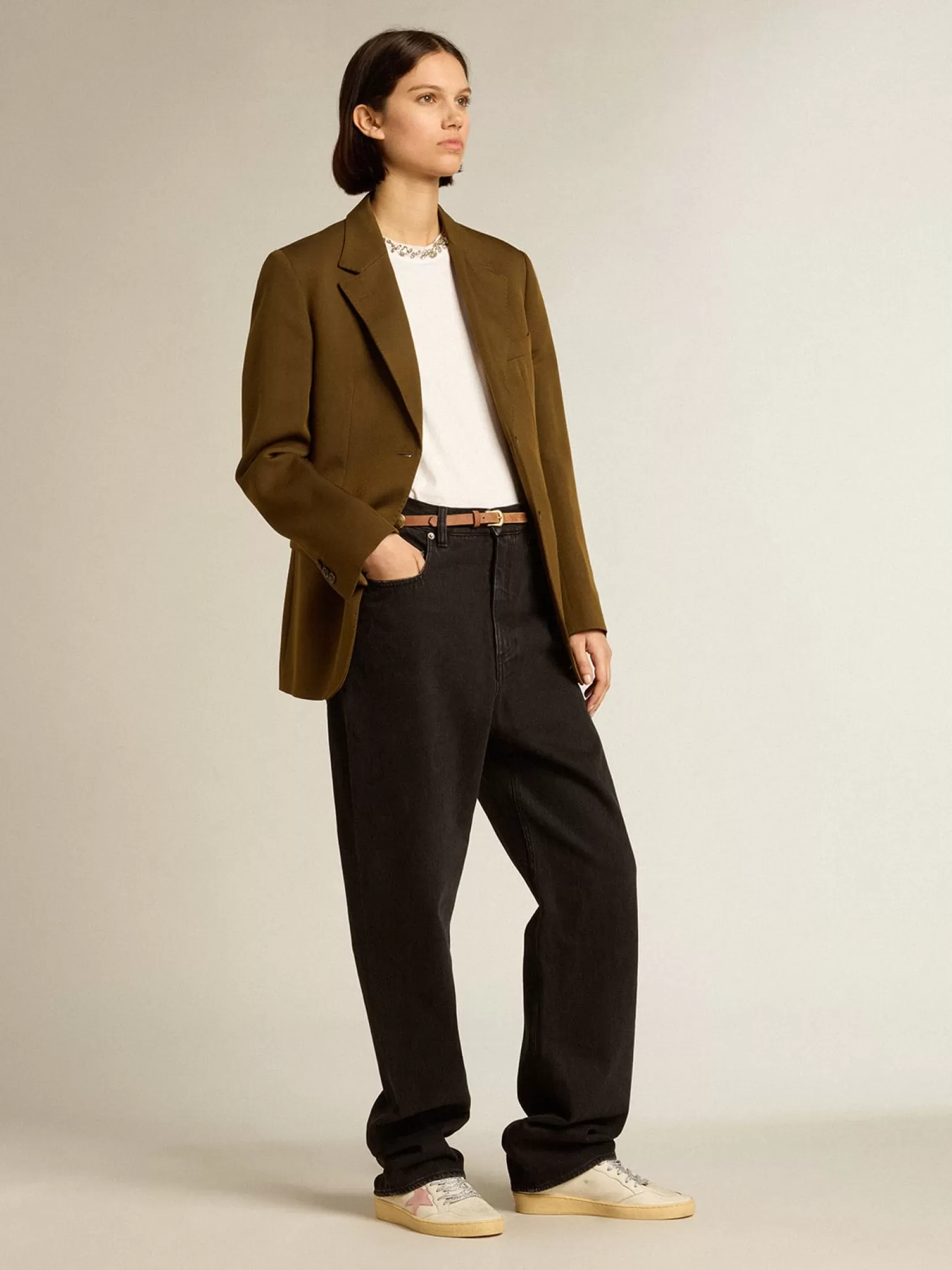Discount Blazer de abotoamento simples de lã cor de faia com botões de chifre MULHER Casacos e blusões