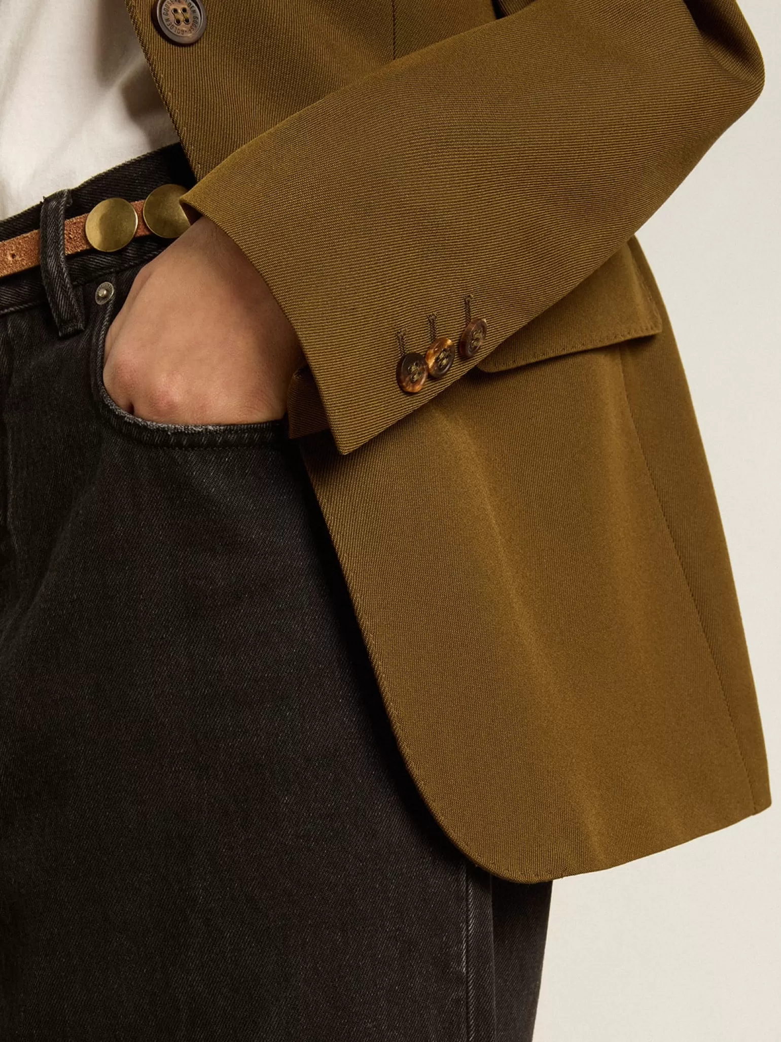 Discount Blazer de abotoamento simples de lã cor de faia com botões de chifre MULHER Casacos e blusões