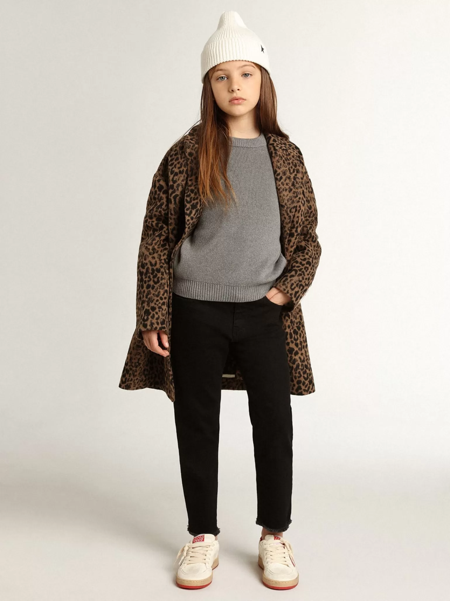 Flash Sale Blazer de abotoamento simples de lã infantil feminino, animal print jacquard Roupas de cima (4-12 years)
