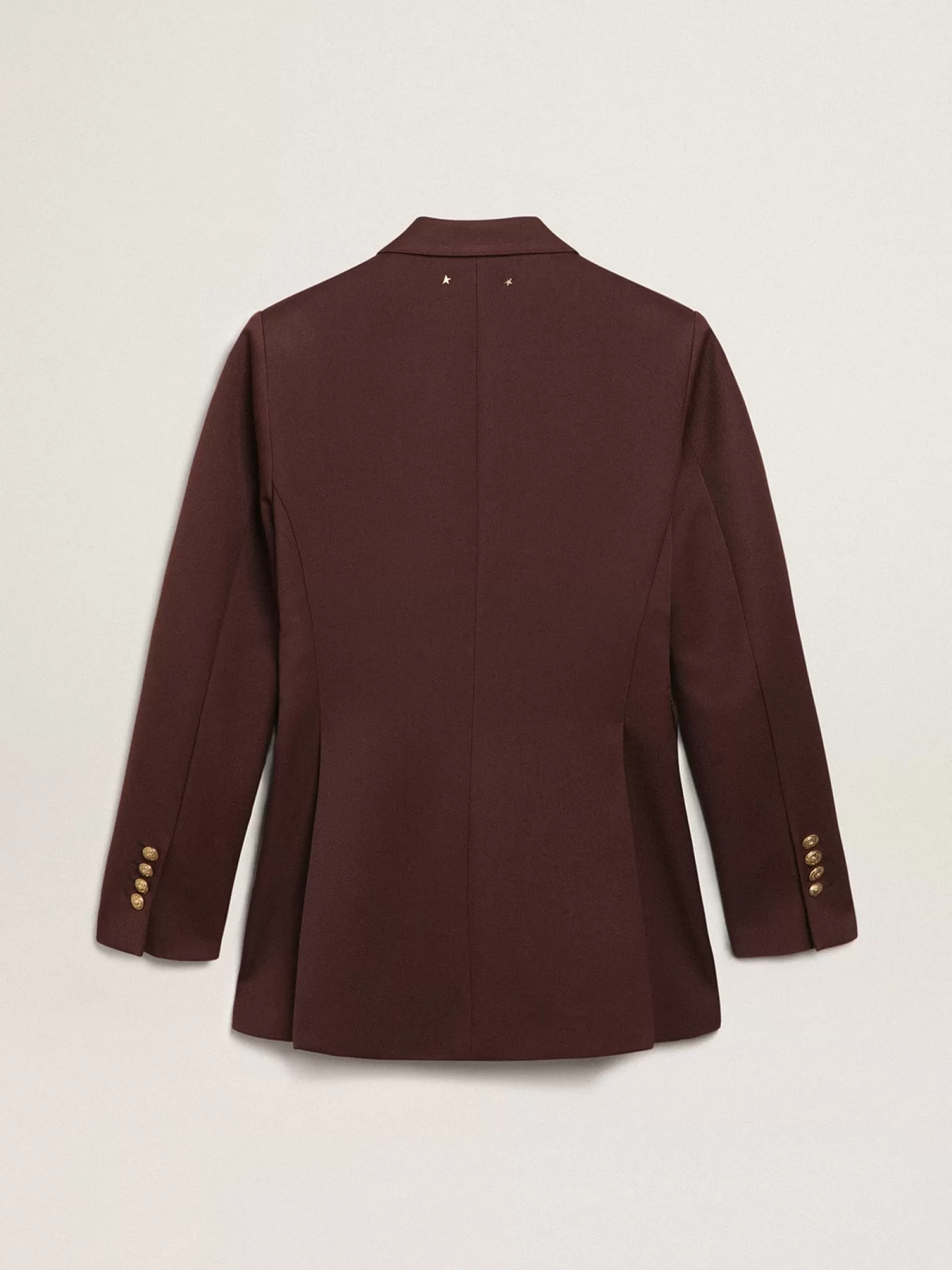 Cheap Blazer feminino de abotoamento duplo de gabardine de lã cor café MULHER Blazers