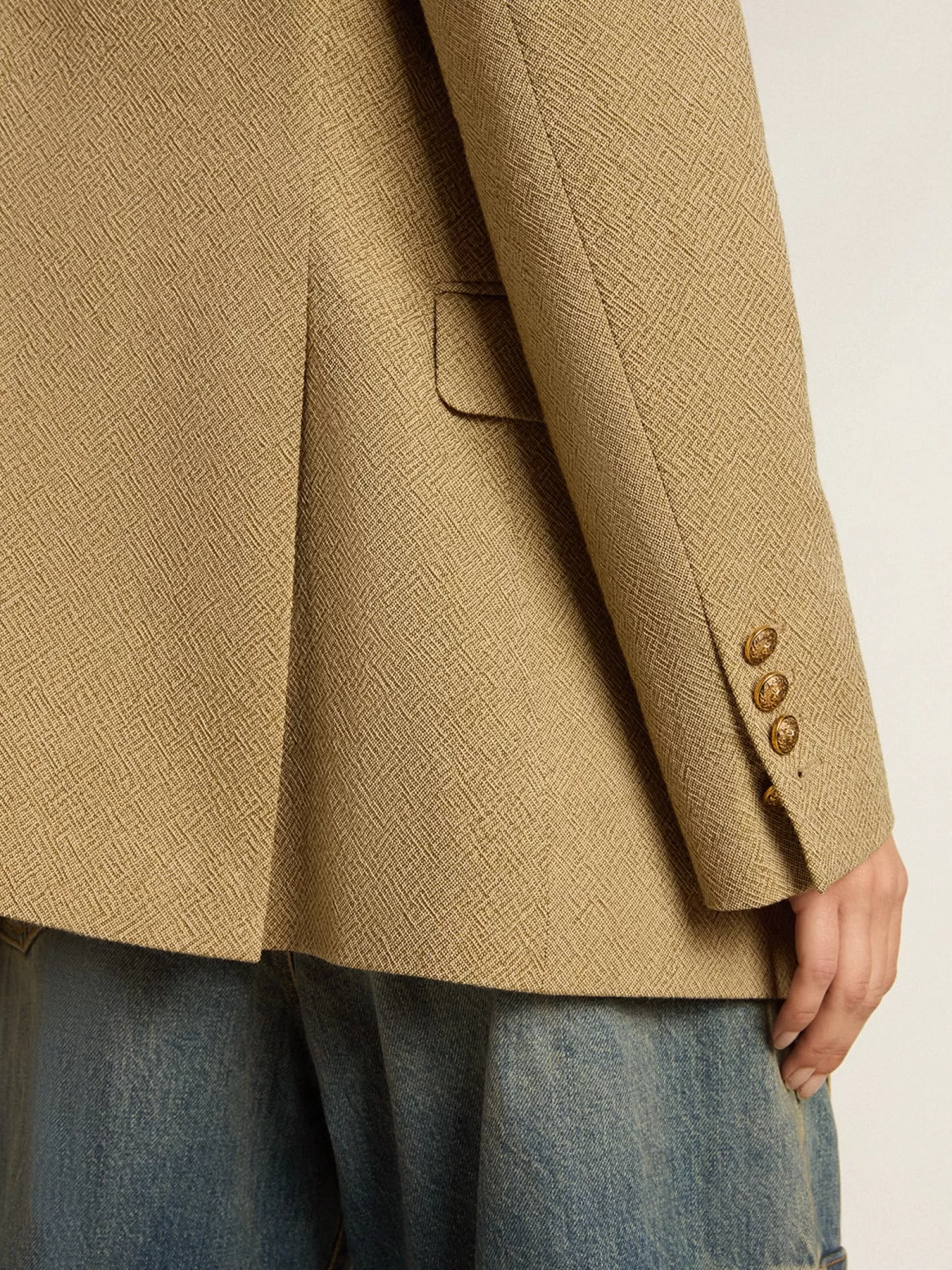 Sale Blazer feminino de abotoamento duplo de lã cor de faia clara MULHER Blazers