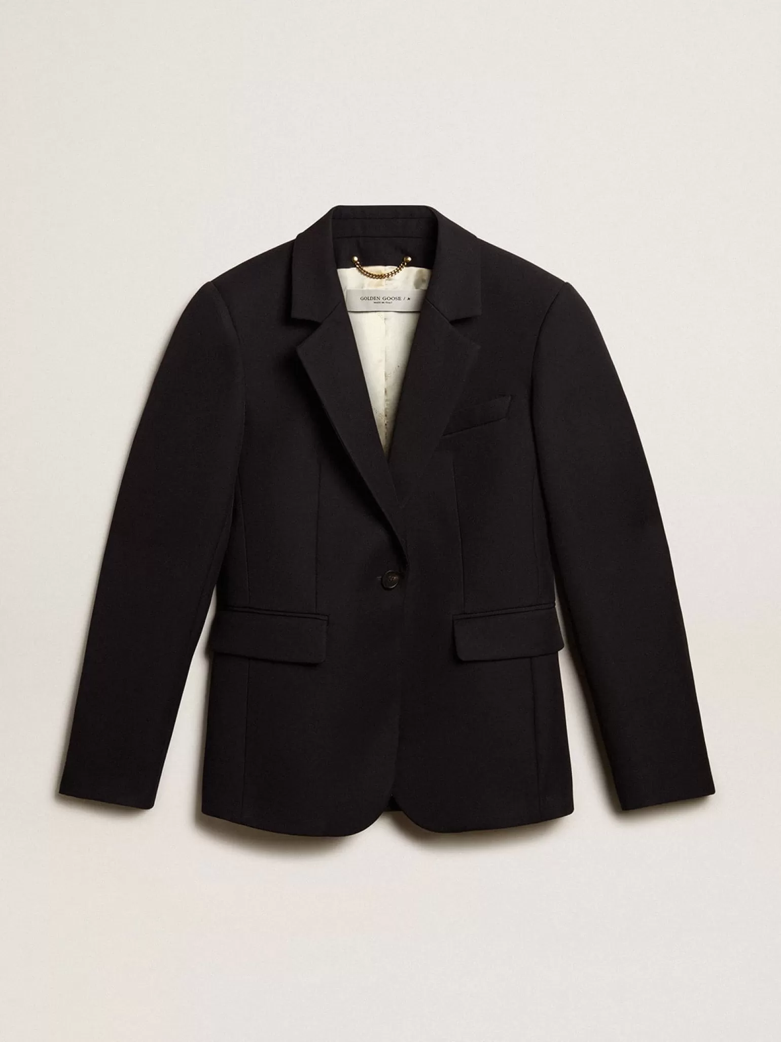 Shop Blazer feminino de abotoamento simples de gabardine de lã azul-escuro MULHER Blazers