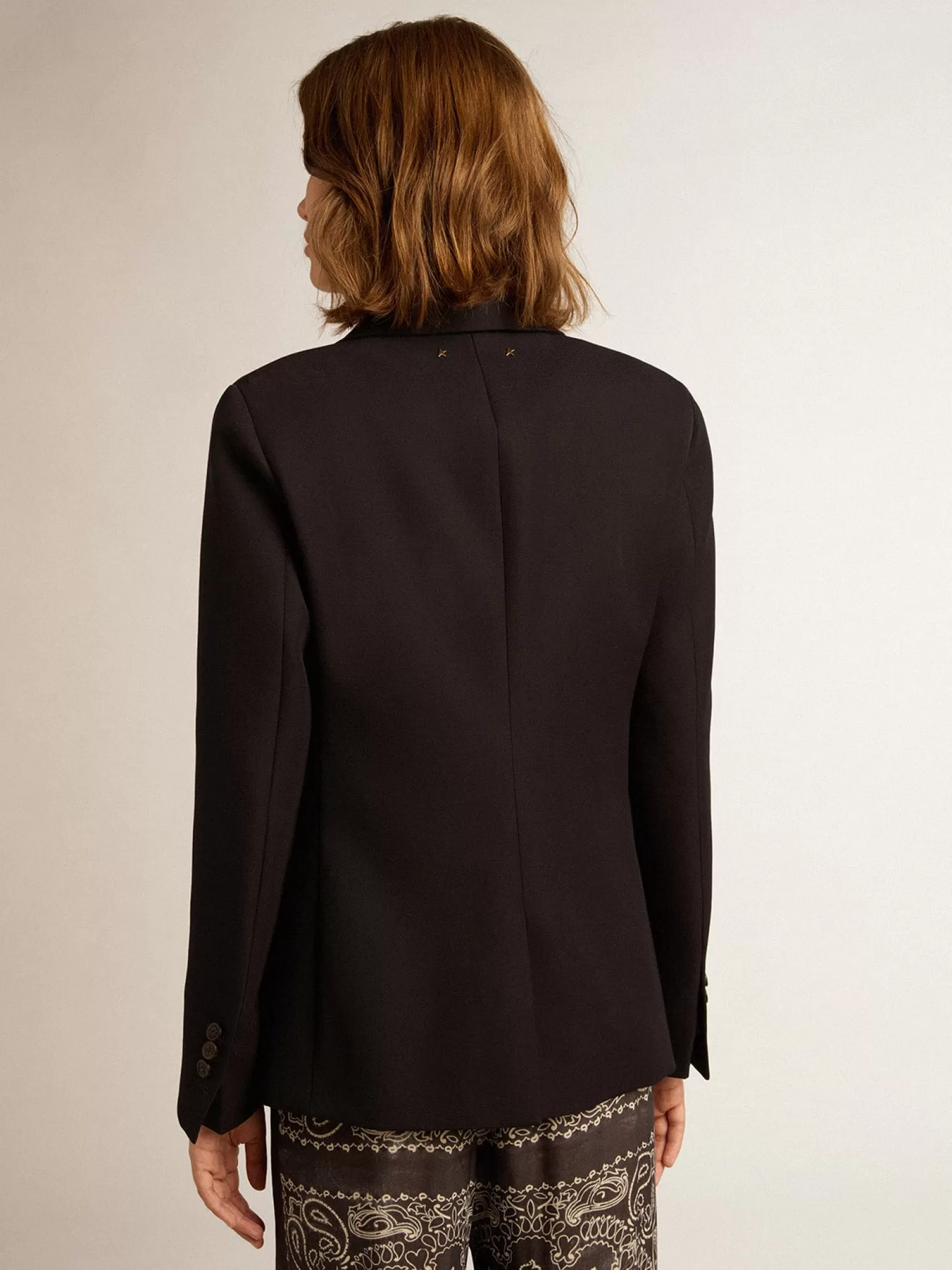 Shop Blazer feminino de abotoamento simples de gabardine de lã azul-escuro MULHER Blazers