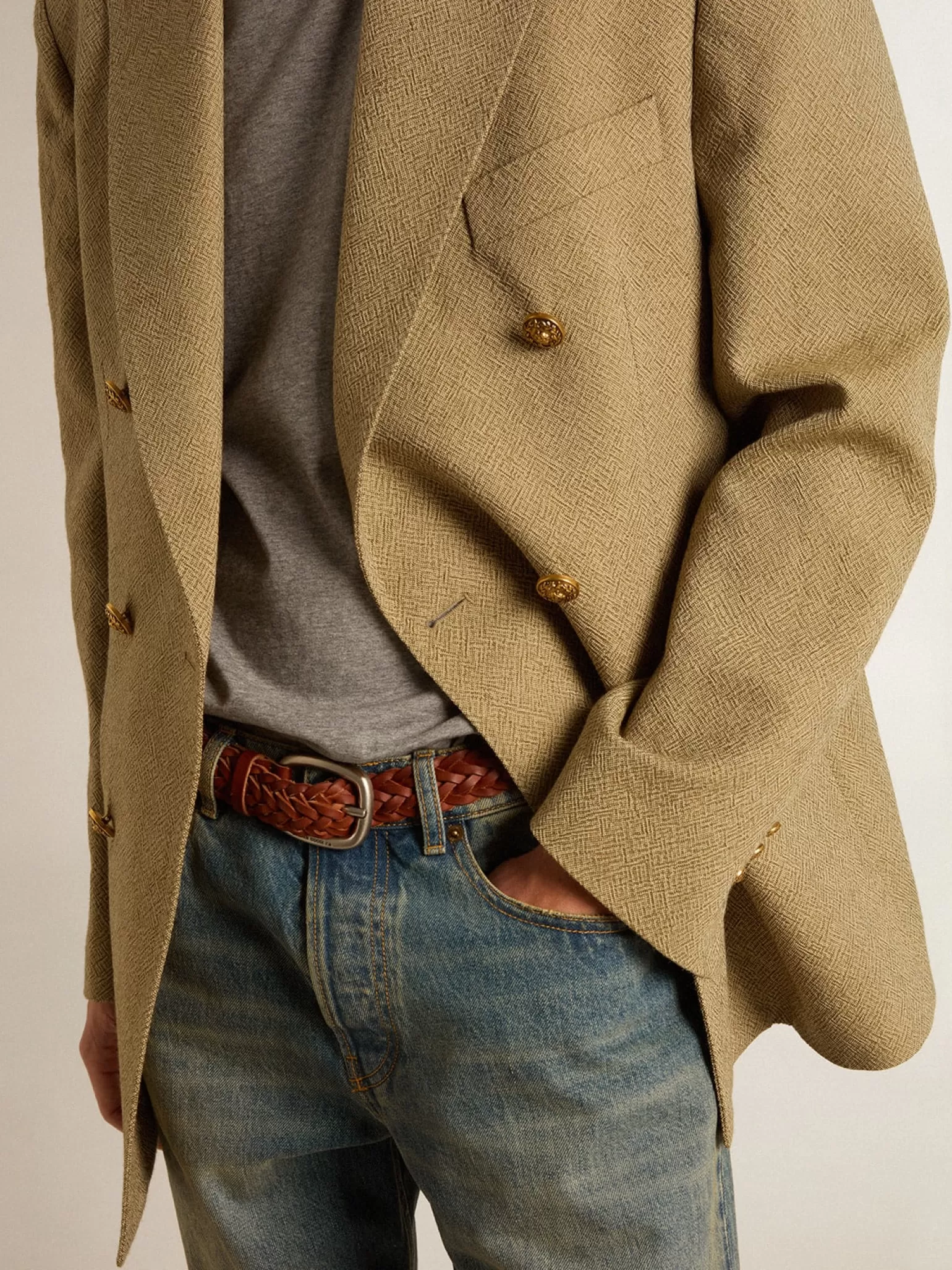 Sale Blazer masculino de abotoamento duplo de lã cor de faia clara Blazers