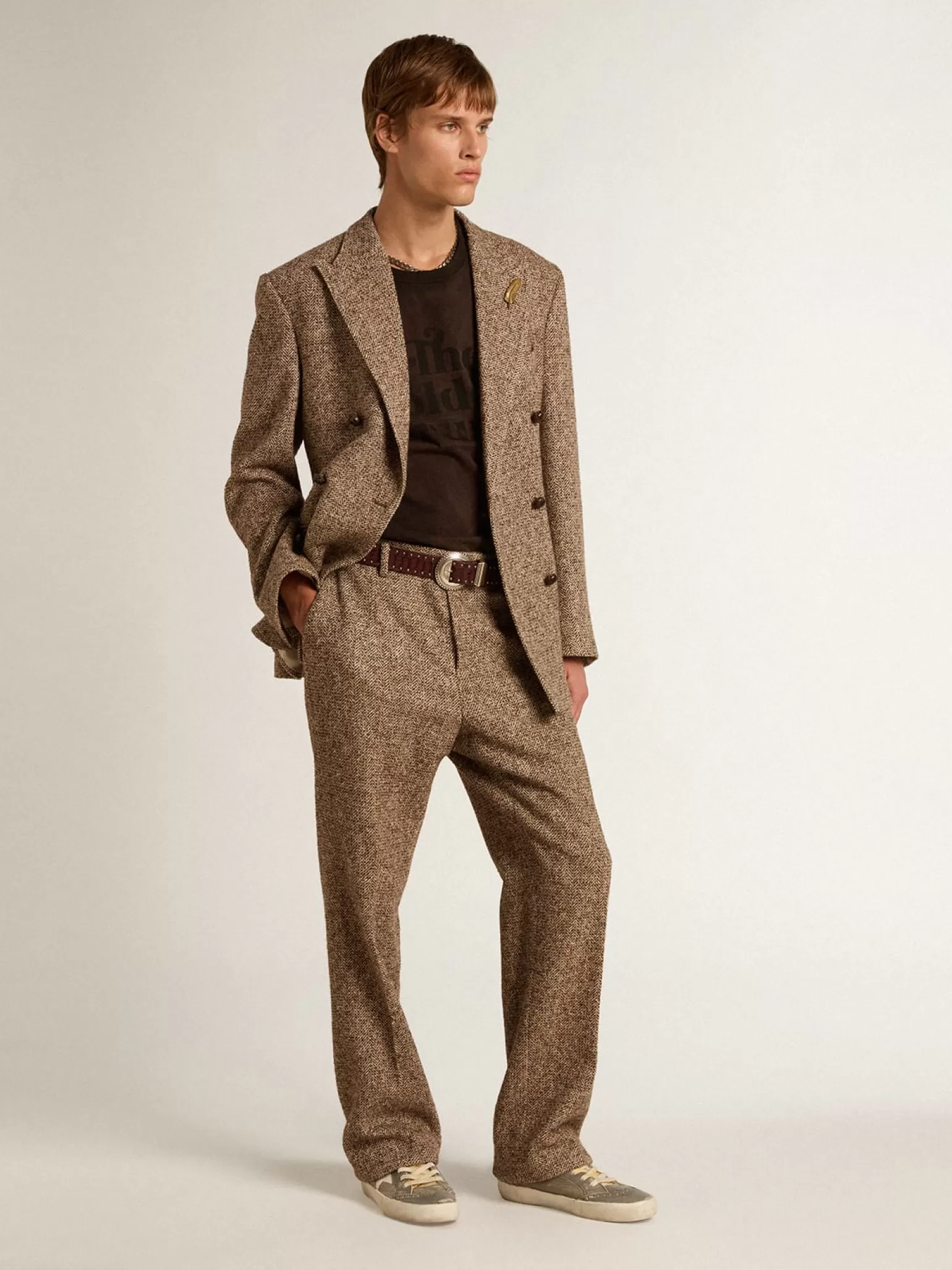 Flash Sale Blazer masculino de abotoamento duplo marrom com fecho com botões Blazers