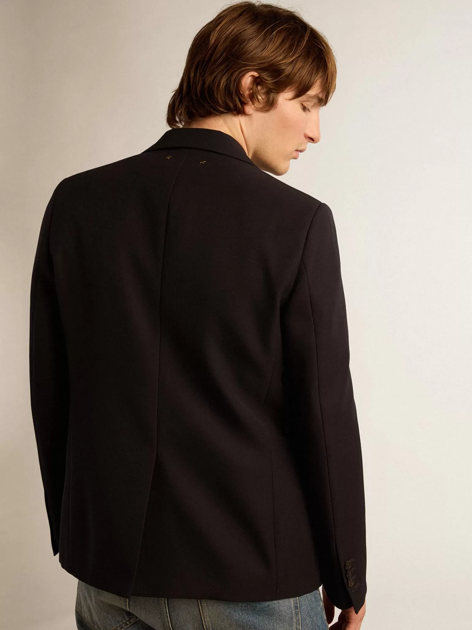 Sale Blazer masculino de abotoamento simples de gabardine de lã azul-escuro Blazers