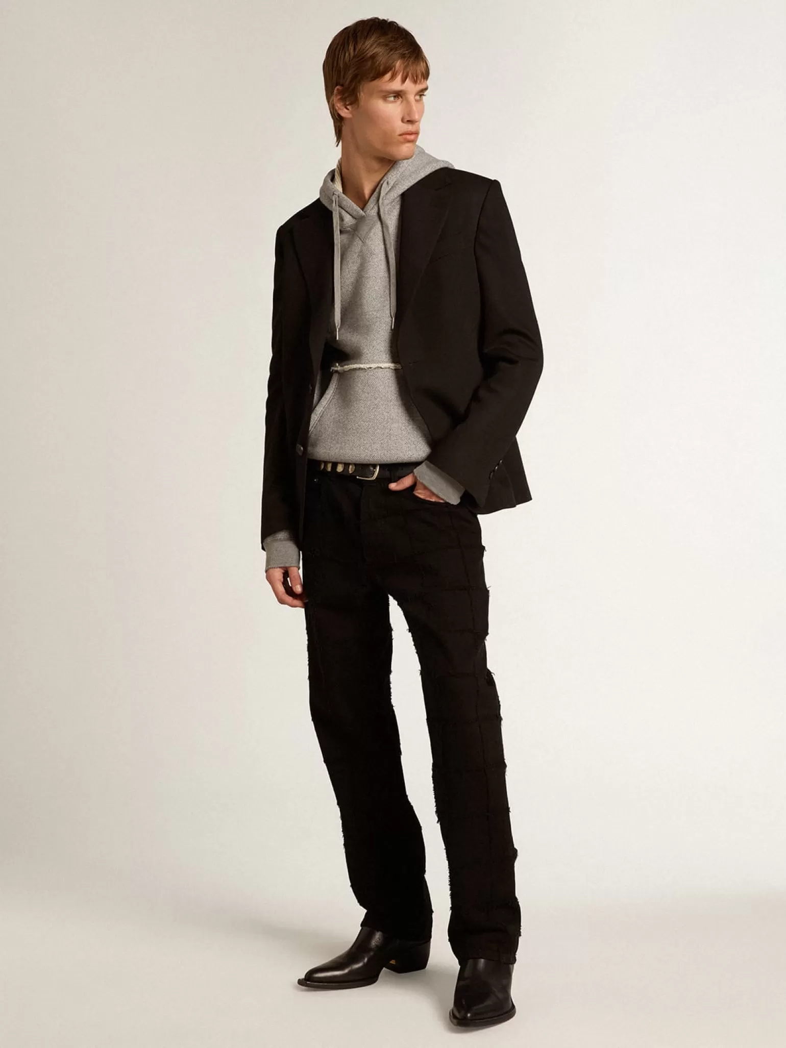 New Blazer preto de abotoamento simples de misto lã e viscose Blazers