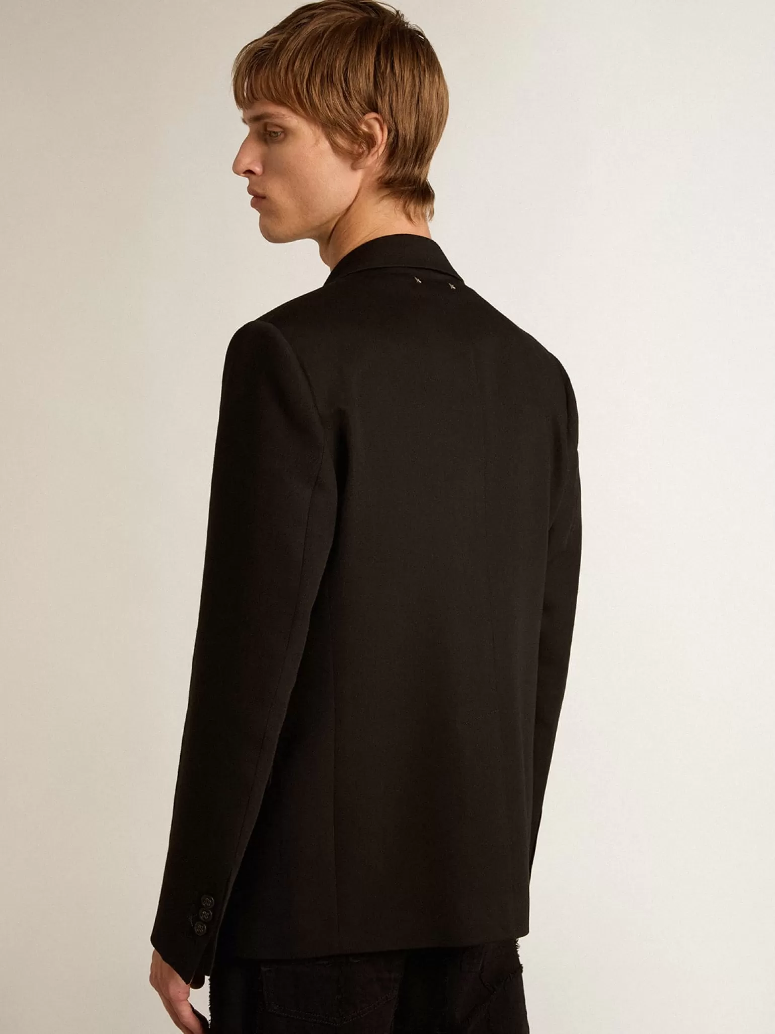 New Blazer preto de abotoamento simples de misto lã e viscose Blazers
