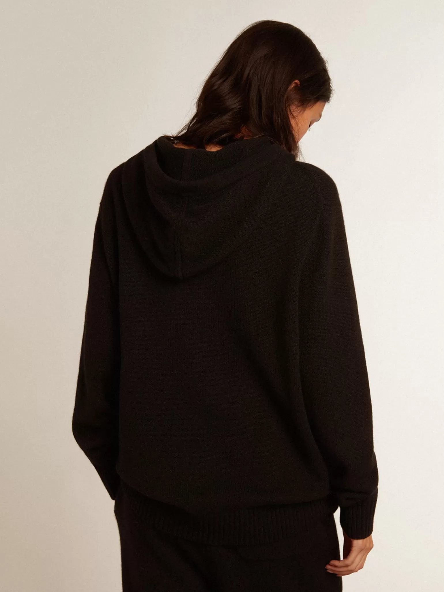 Store Blusa tipo moletom feminina preta misto caxemira com capuz MULHER Moletons