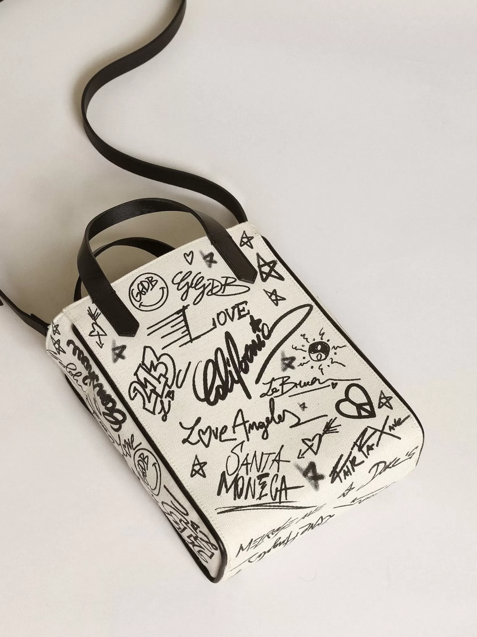 Outlet Bolsa Mini California feminina de algodão branco com estampa preta MULHER Minibolsas | Bolsas de mão
