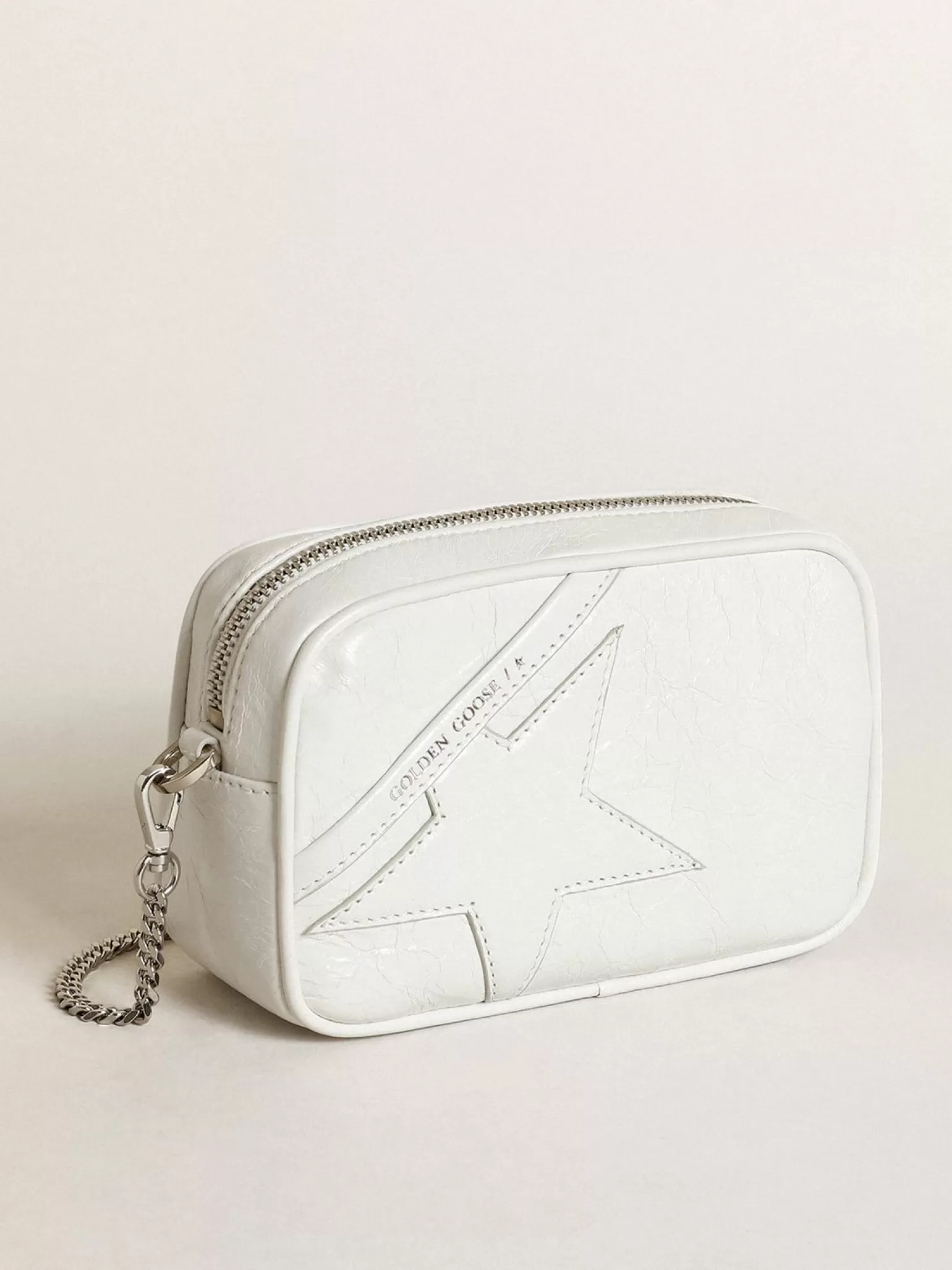 New Bolsa Mini Star feminina de couro brilhante branco com estrela tom sobre tom MULHER Minibolsas | Bolsas tiracolo
