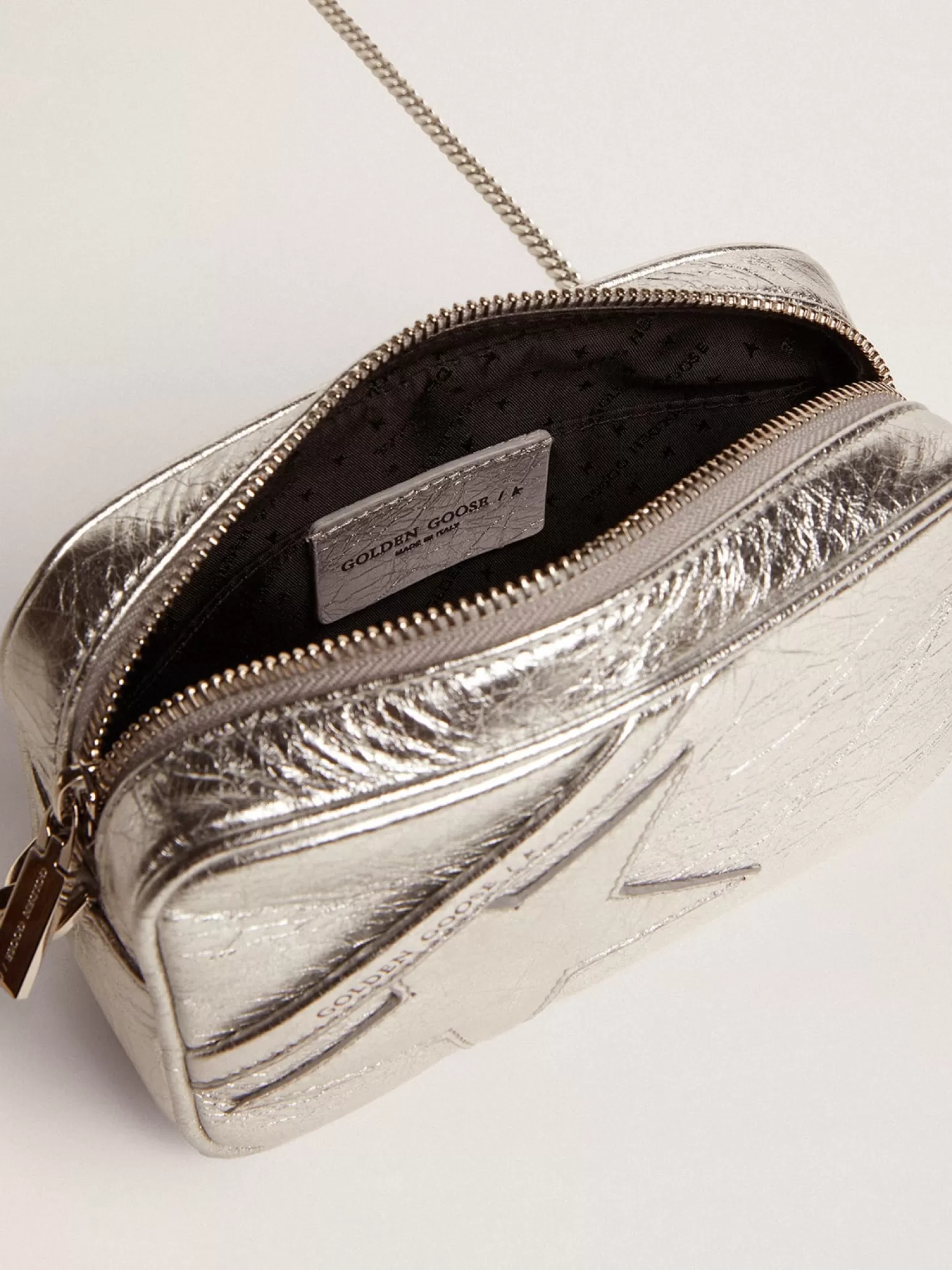 Discount Bolsa Mini Star feminina de couro metálico prateado com estrela tom sobre tom MULHER Minibolsas | Bolsas tiracolo