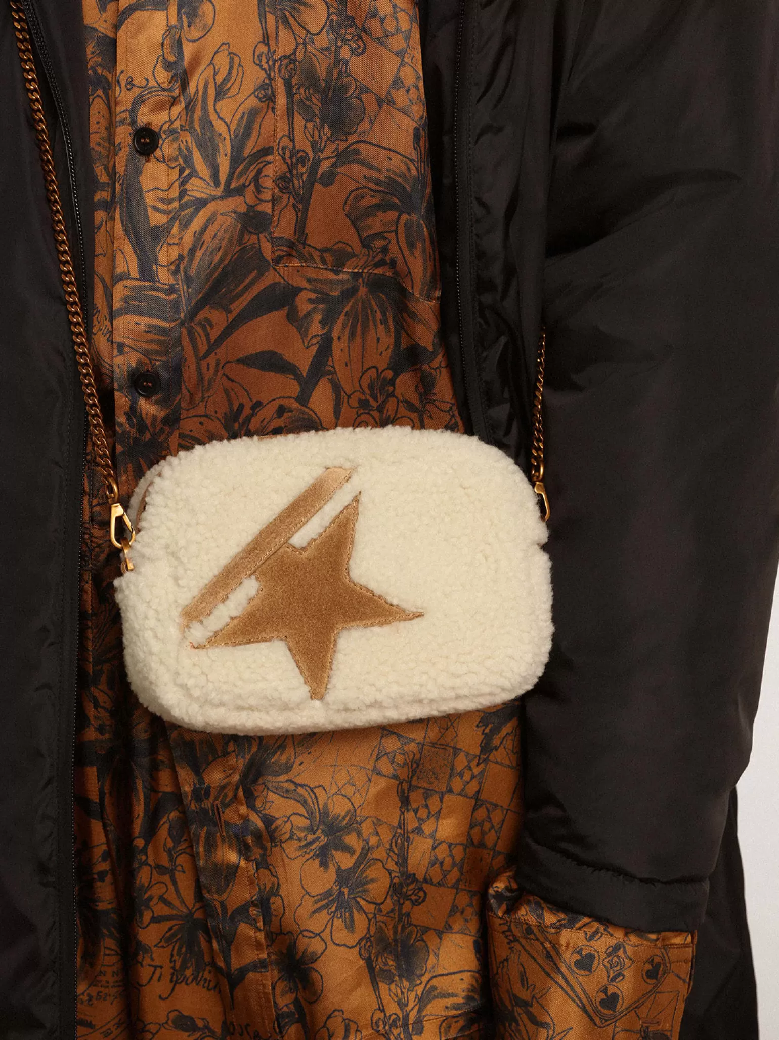 Best Sale Bolsa Mini Star feminina de shearling bege com estrela de suede MULHER Minibolsas | Bolsas tiracolo