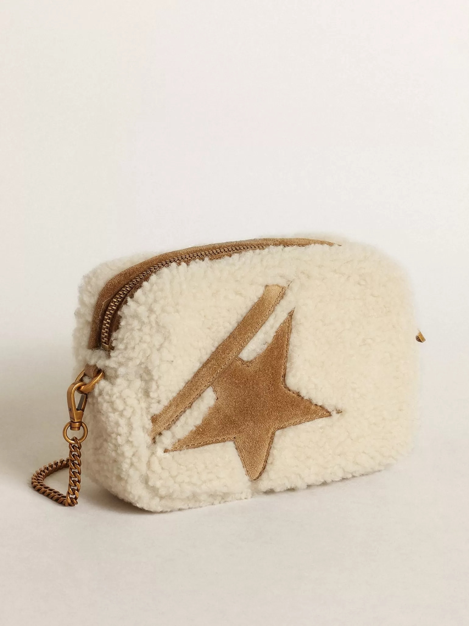 Best Sale Bolsa Mini Star feminina de shearling bege com estrela de suede MULHER Minibolsas | Bolsas tiracolo