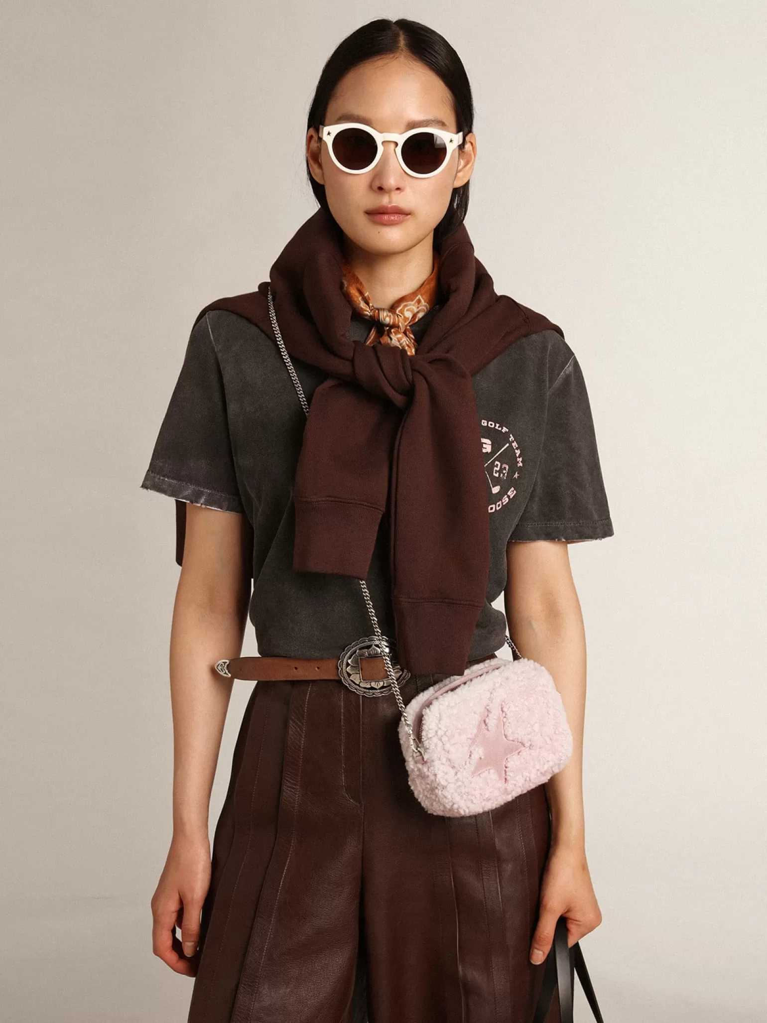 Store Bolsa Mini Star feminina de shearling rosa com estrela de suede MULHER Minibolsas | Bolsas tiracolo
