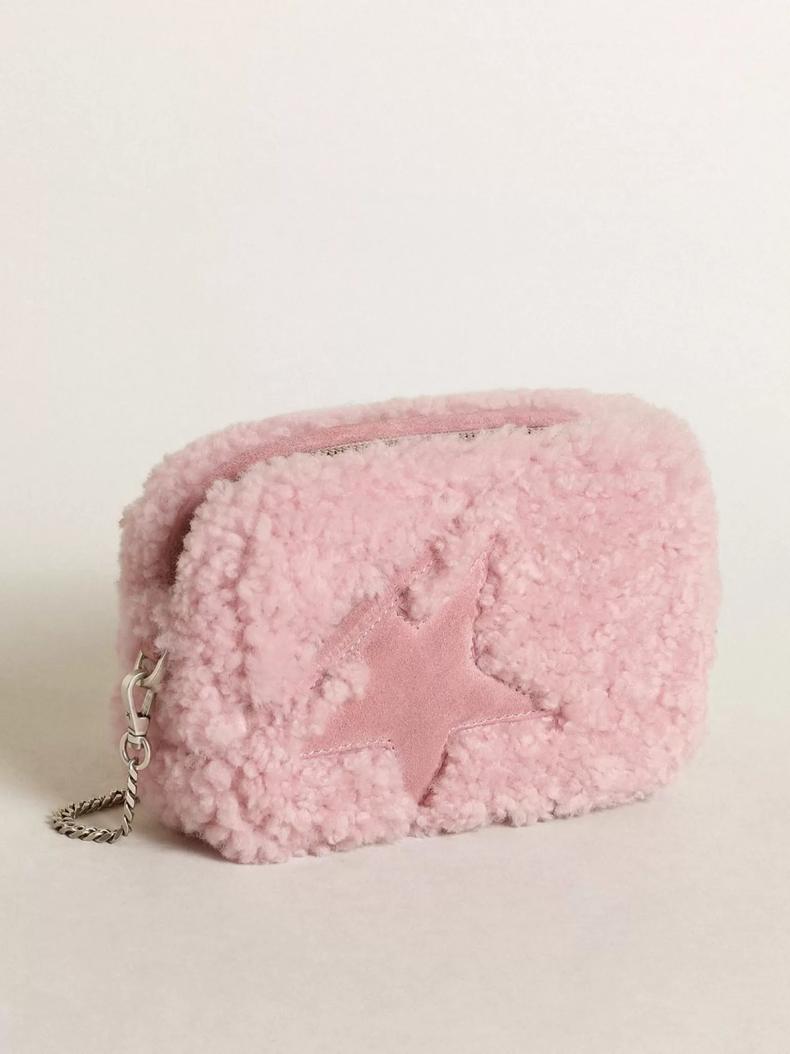 Store Bolsa Mini Star feminina de shearling rosa com estrela de suede MULHER Minibolsas | Bolsas tiracolo