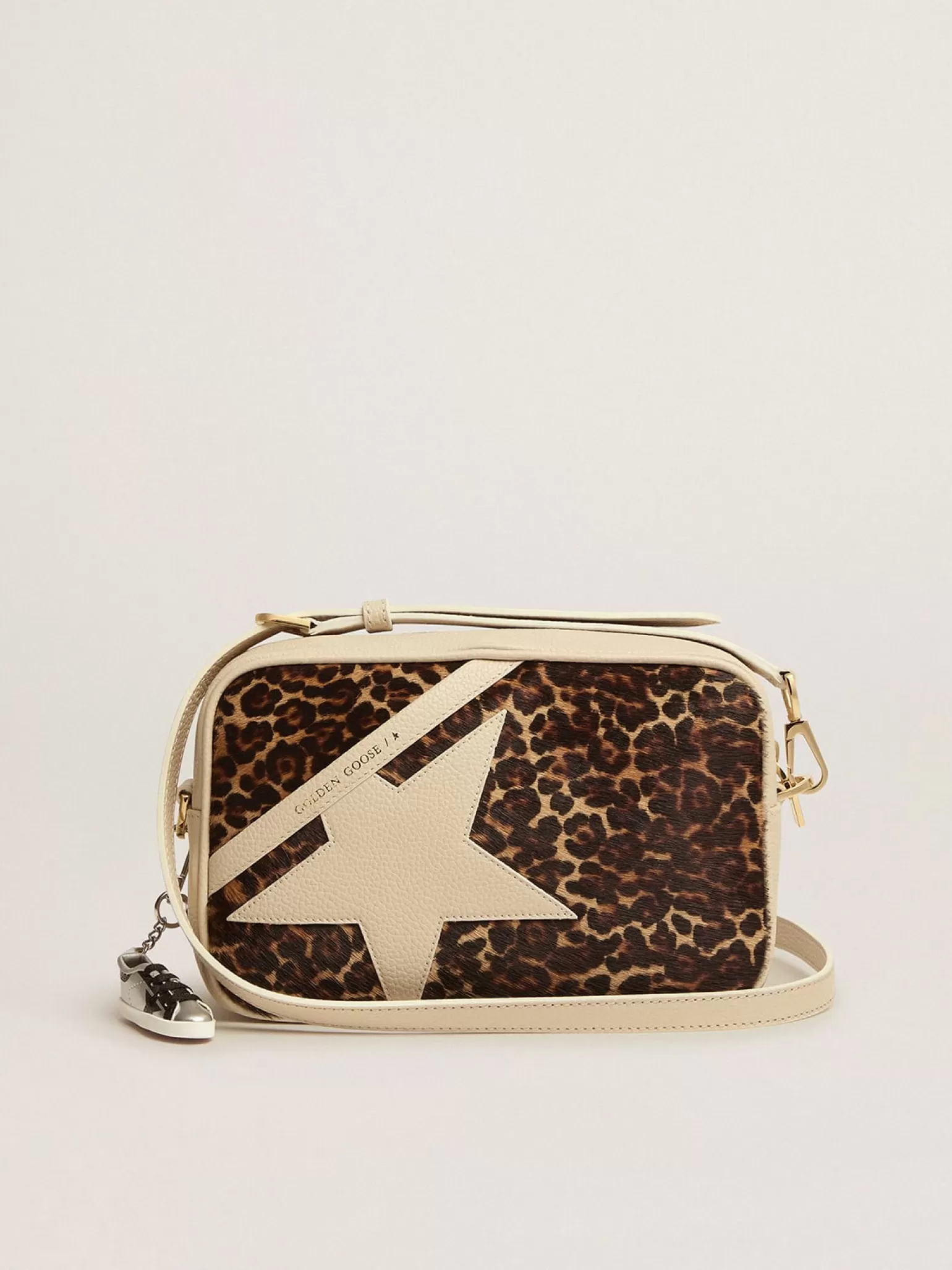 Flash Sale Bolsa Star branco leite com inserção de couro cavalinho com estampa de leopardo MULHER Bolsas tiracolo