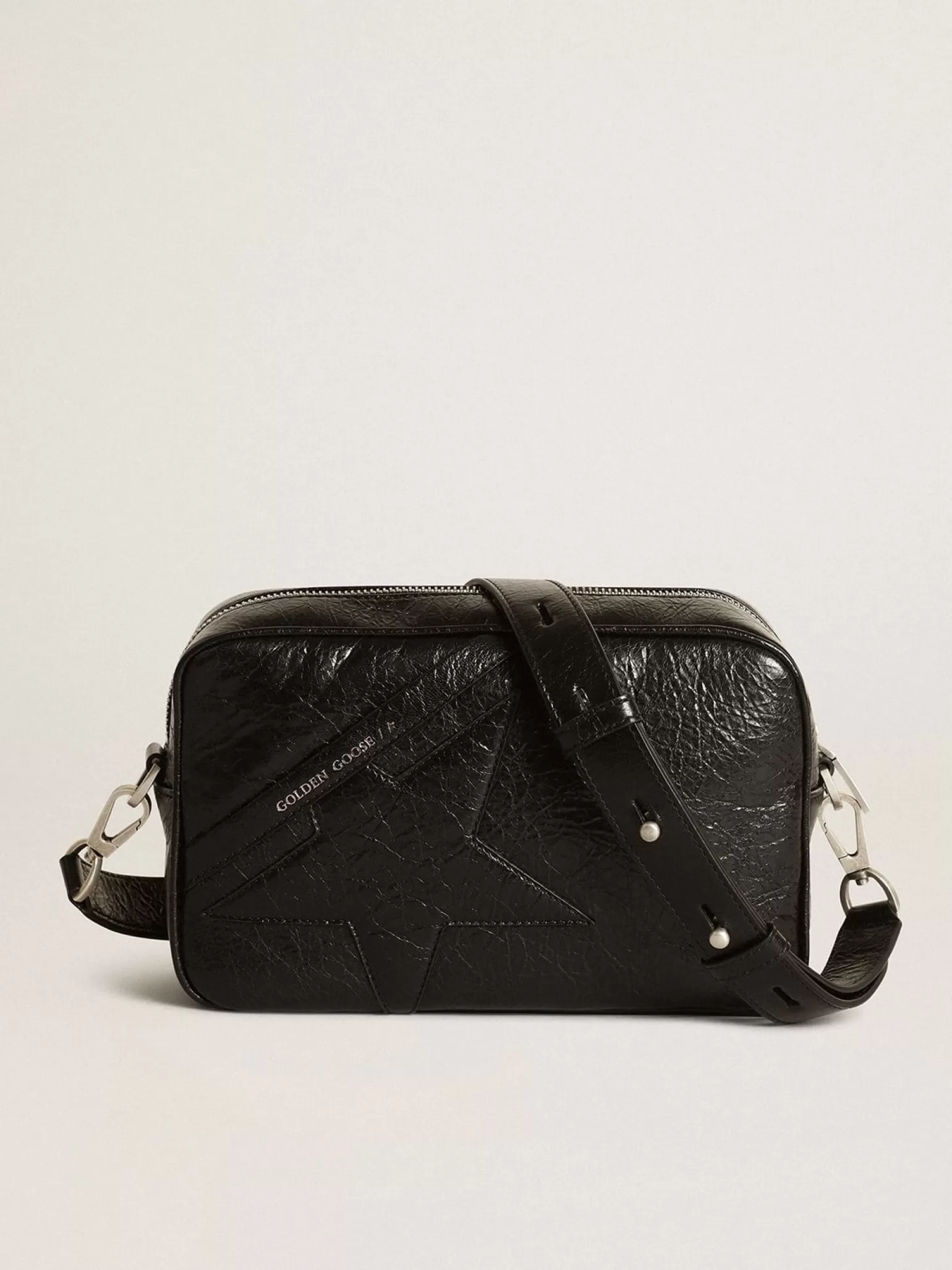 Flash Sale Bolsa Star feminina de couro brilhante preto com estrela tom sobre tom MULHER Bolsas tiracolo