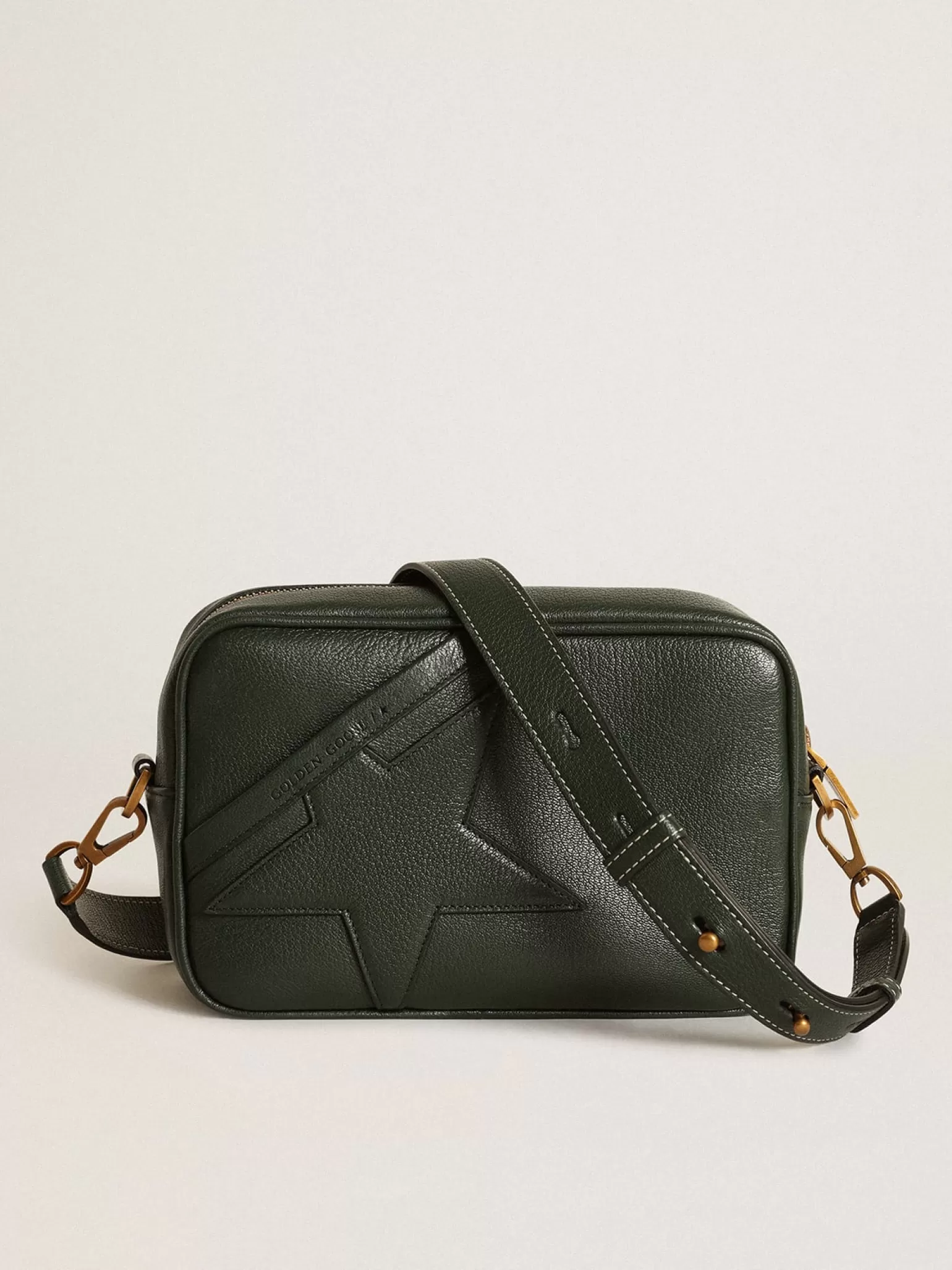 Fashion Bolsa Star feminina de couro verde-escuro com estrela tom sobre tom MULHER Bolsas tiracolo