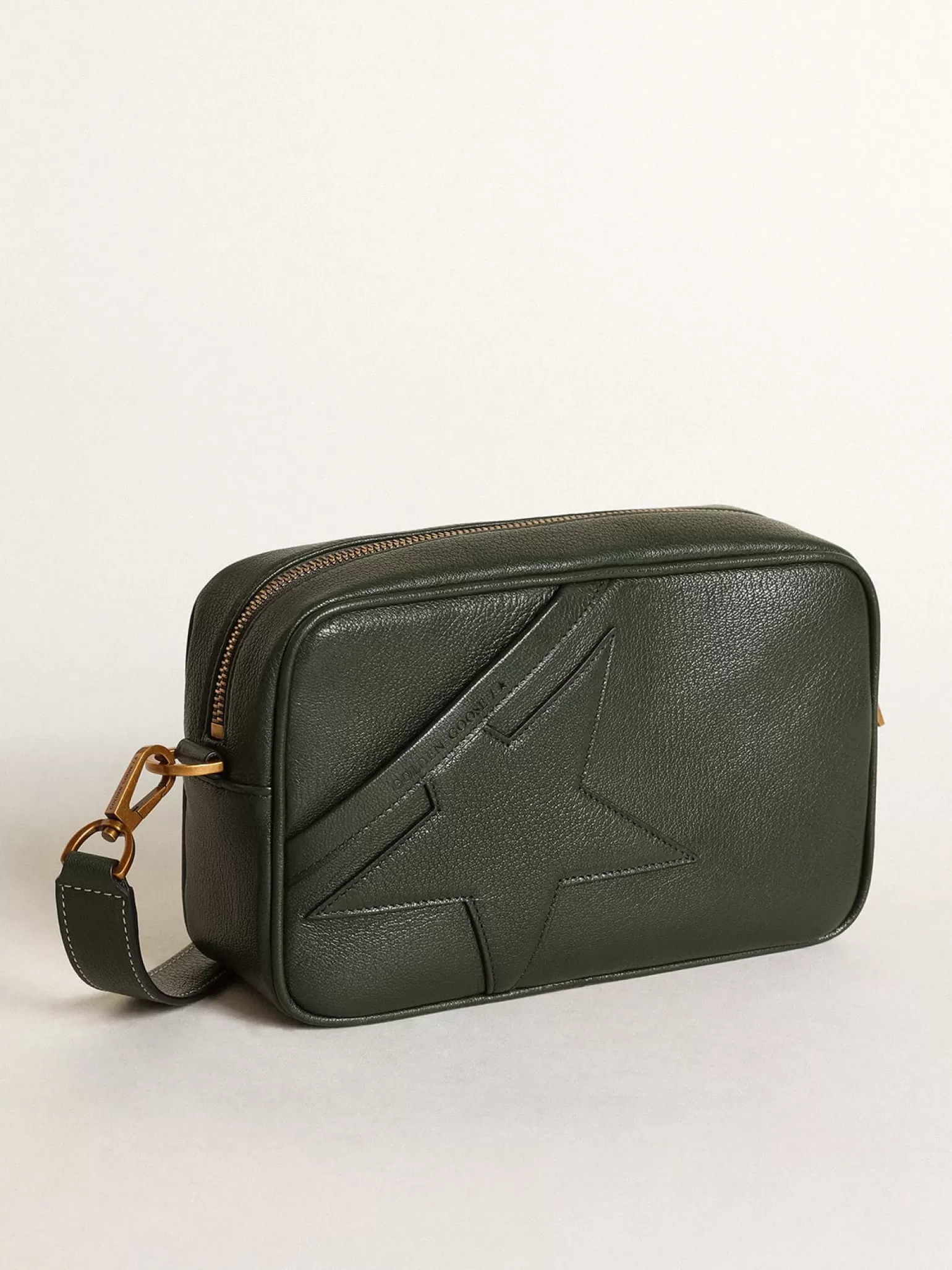 Fashion Bolsa Star feminina de couro verde-escuro com estrela tom sobre tom MULHER Bolsas tiracolo