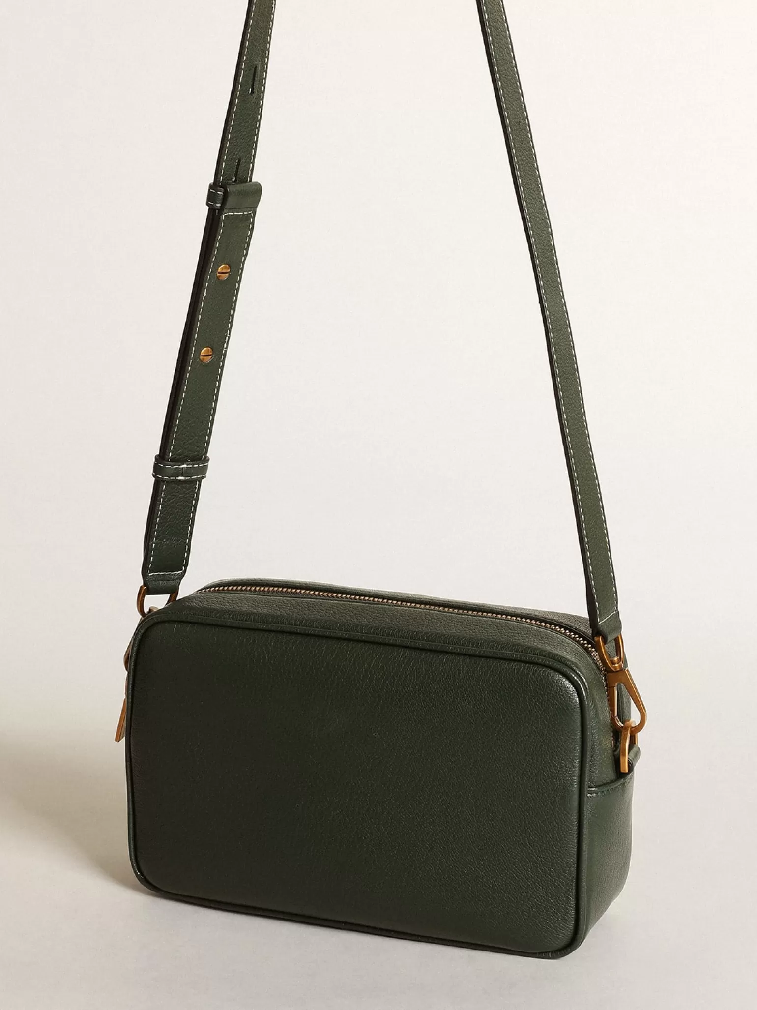 Fashion Bolsa Star feminina de couro verde-escuro com estrela tom sobre tom MULHER Bolsas tiracolo