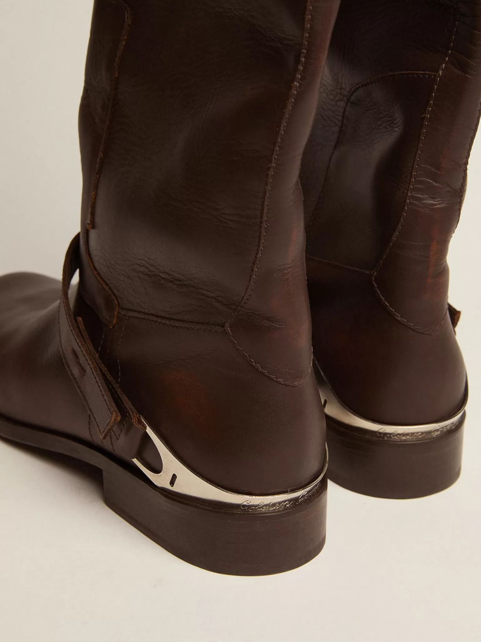 Cheap Bota Charlie feminina de couro marrom escuro e braçadeira no salto MULHER Botas