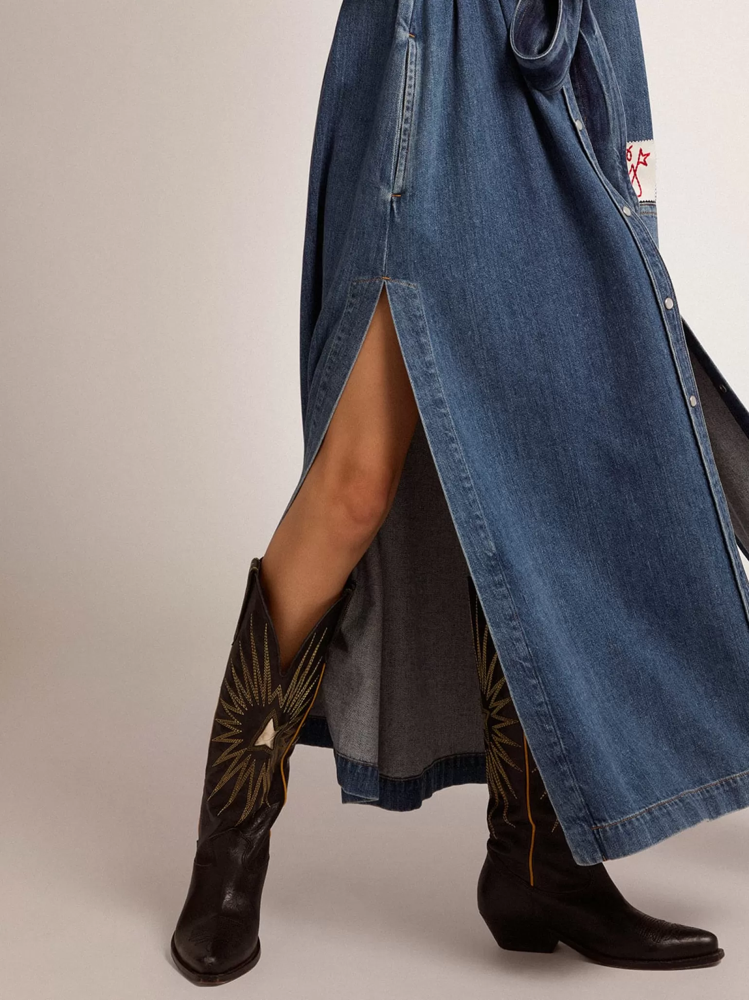 Cheap Bota Feminina de couro preto com estrela platina recortada MULHER Botas