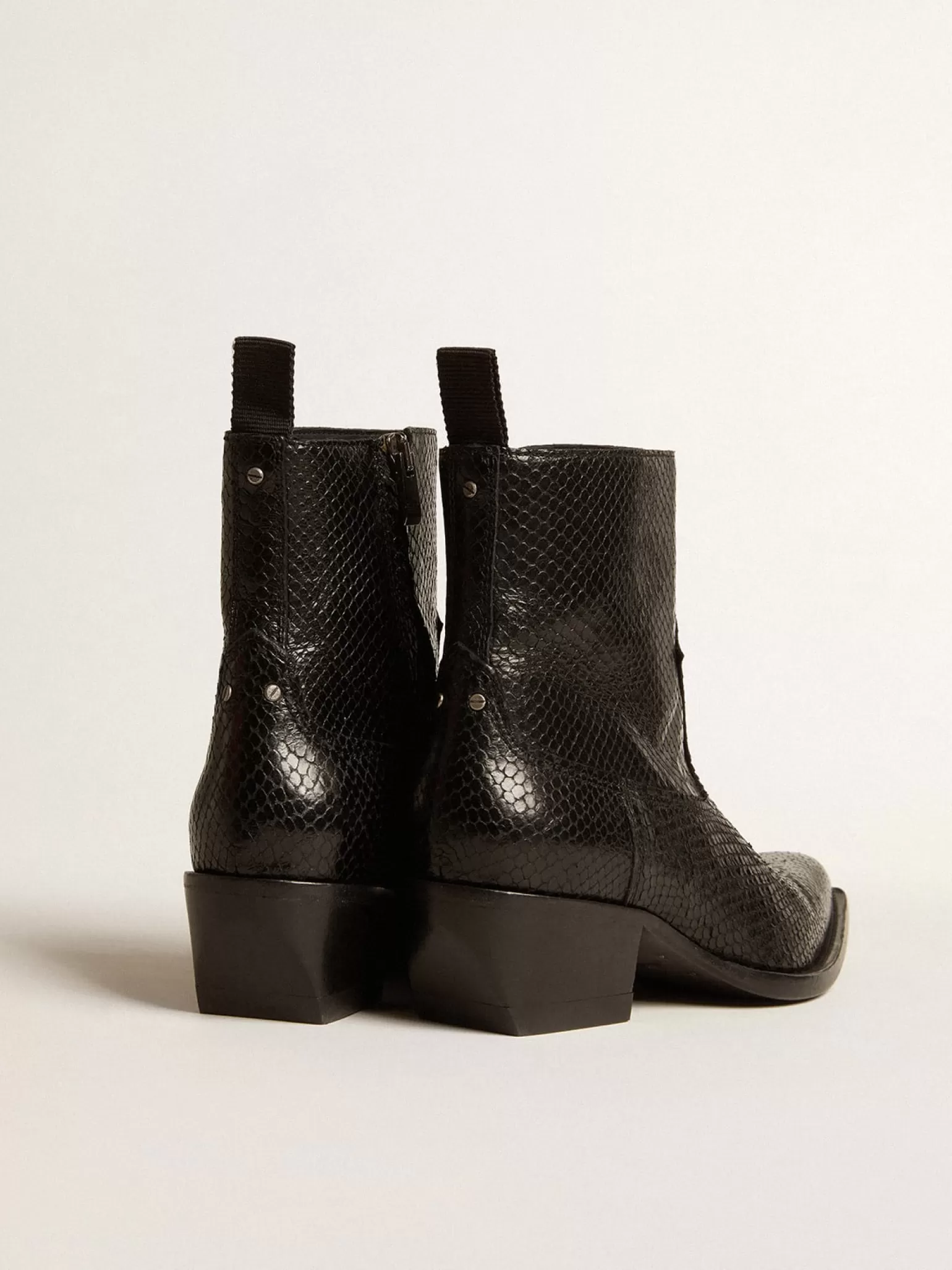 Clearance Botas Debbie de cano baixo de couro preto com estampa de píton MULHER Botas