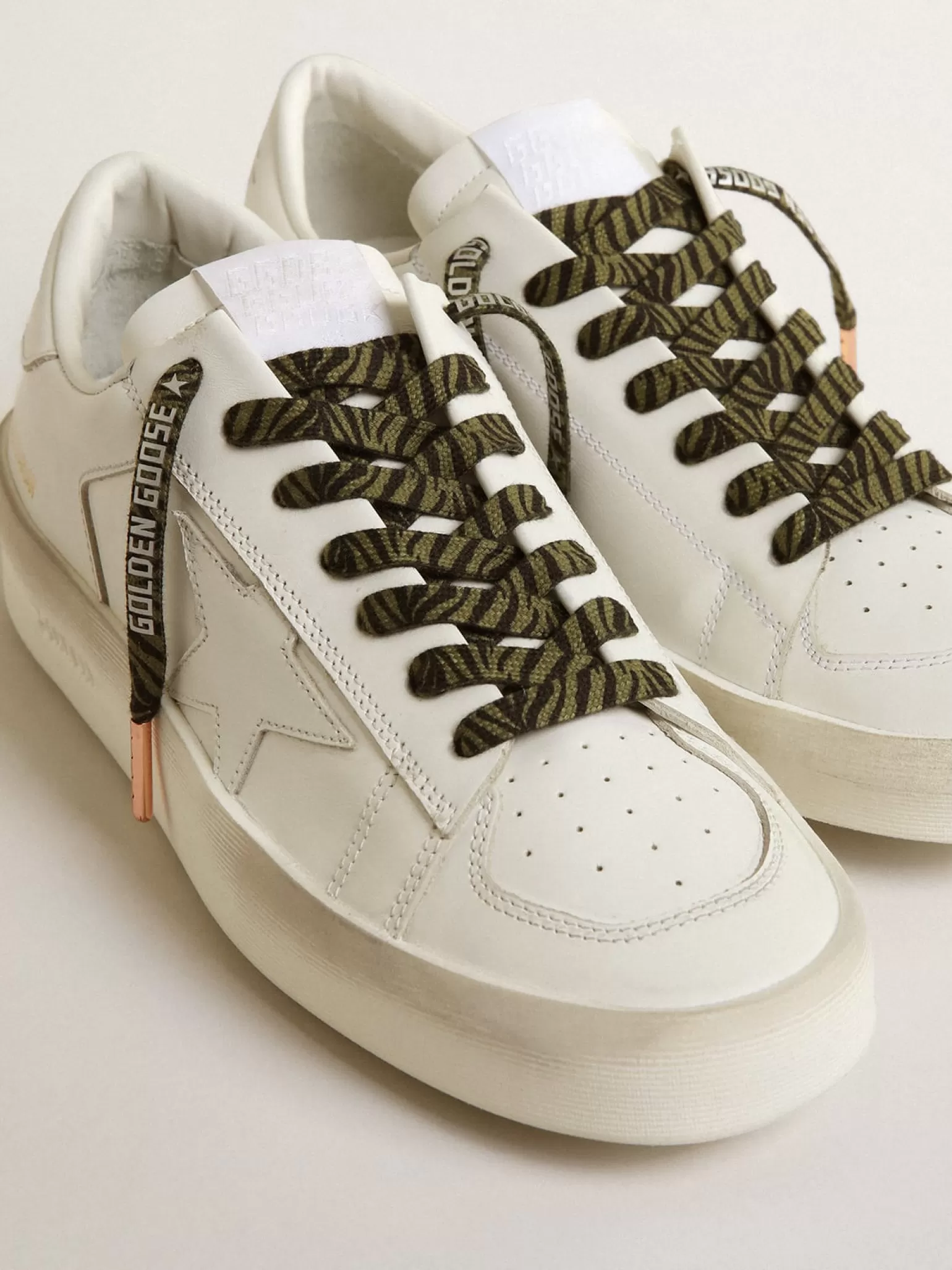 Cheap Cadarços com estampa de zebra verde e preto com logo prateado em contraste MULHER Cadarços | Cadarços