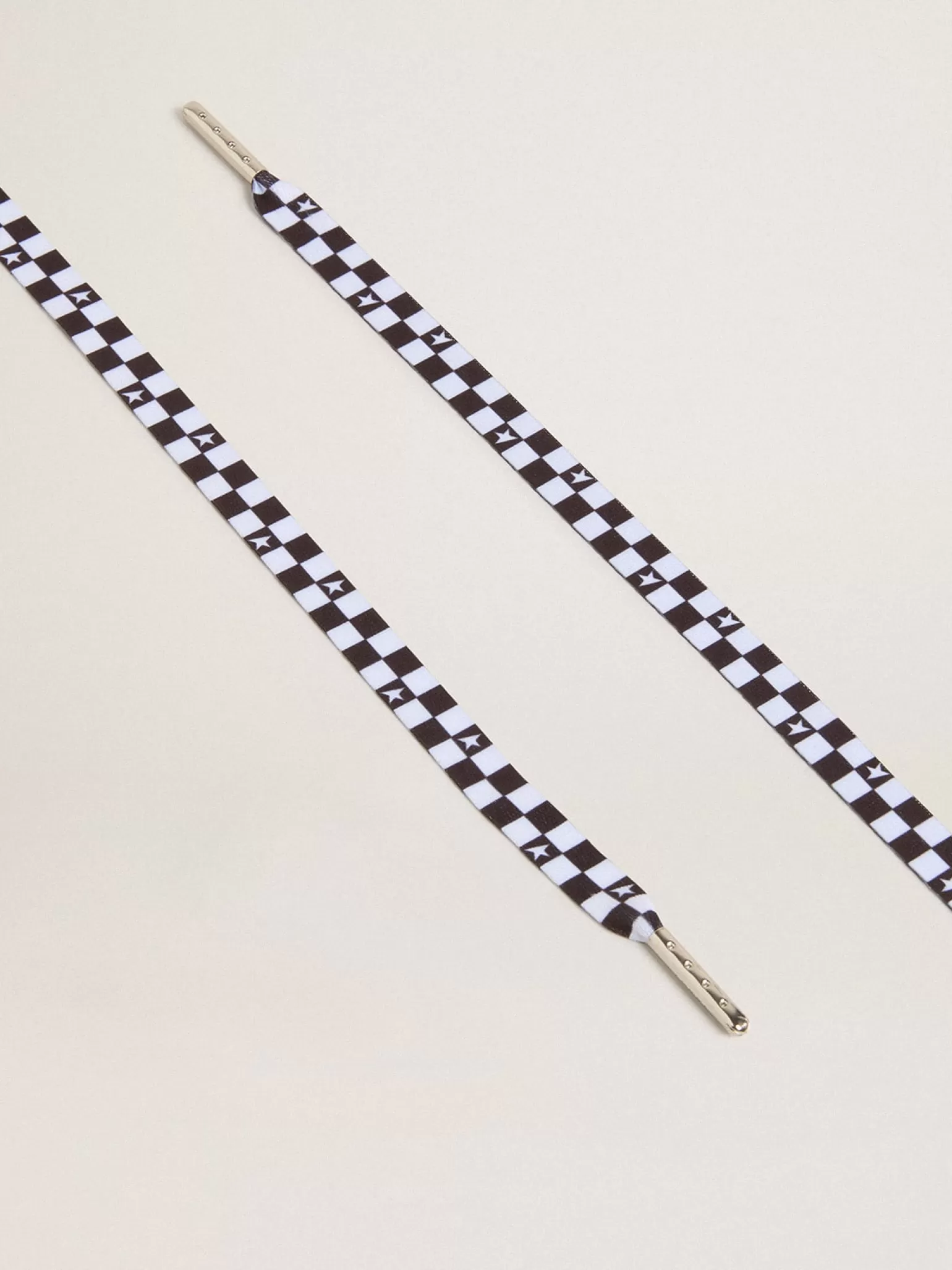 Outlet Cadarços de algodão xadrez branco e preto com estrelinhas brancas MULHER Cadarços | Cadarços
