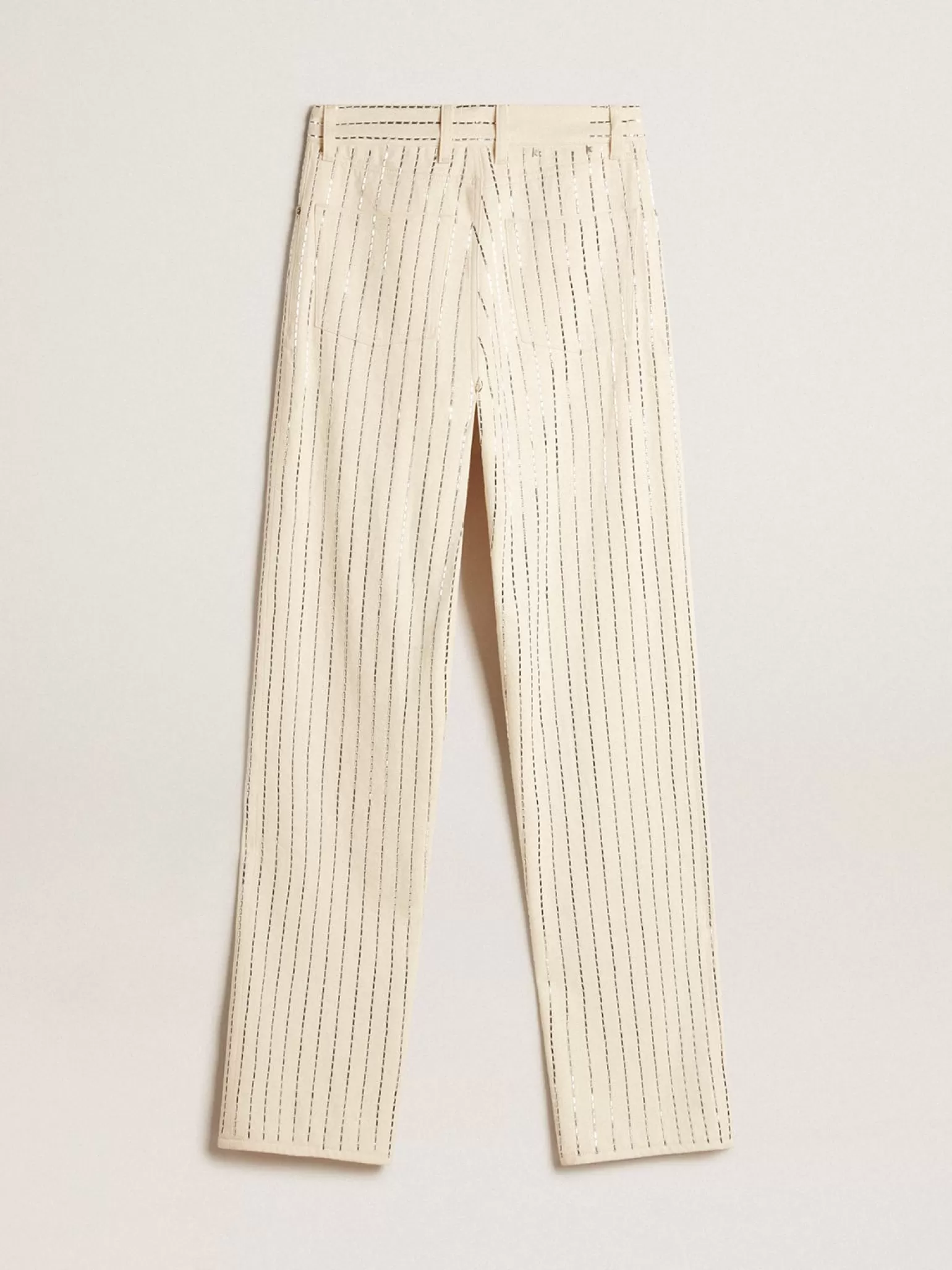 Cheap Calça branca com tachas tipo baguete aplicadas MULHER Jeans e calças