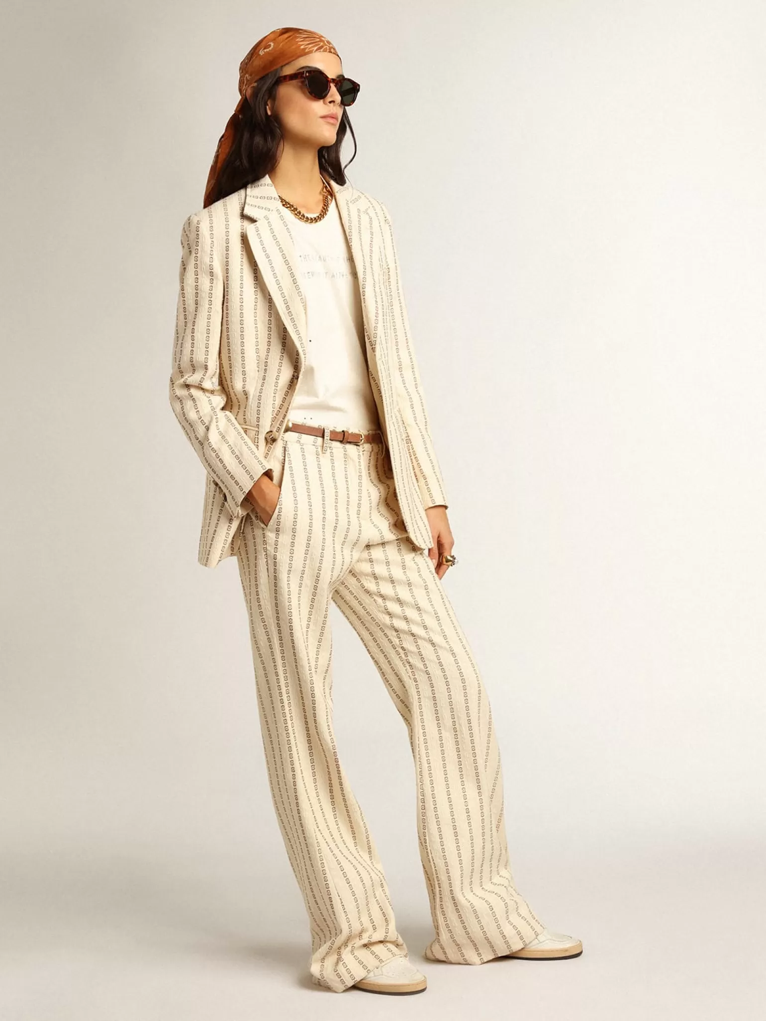 Cheap Calça de algodão na cor creme com estampa jacquard MULHER Jeans e calças