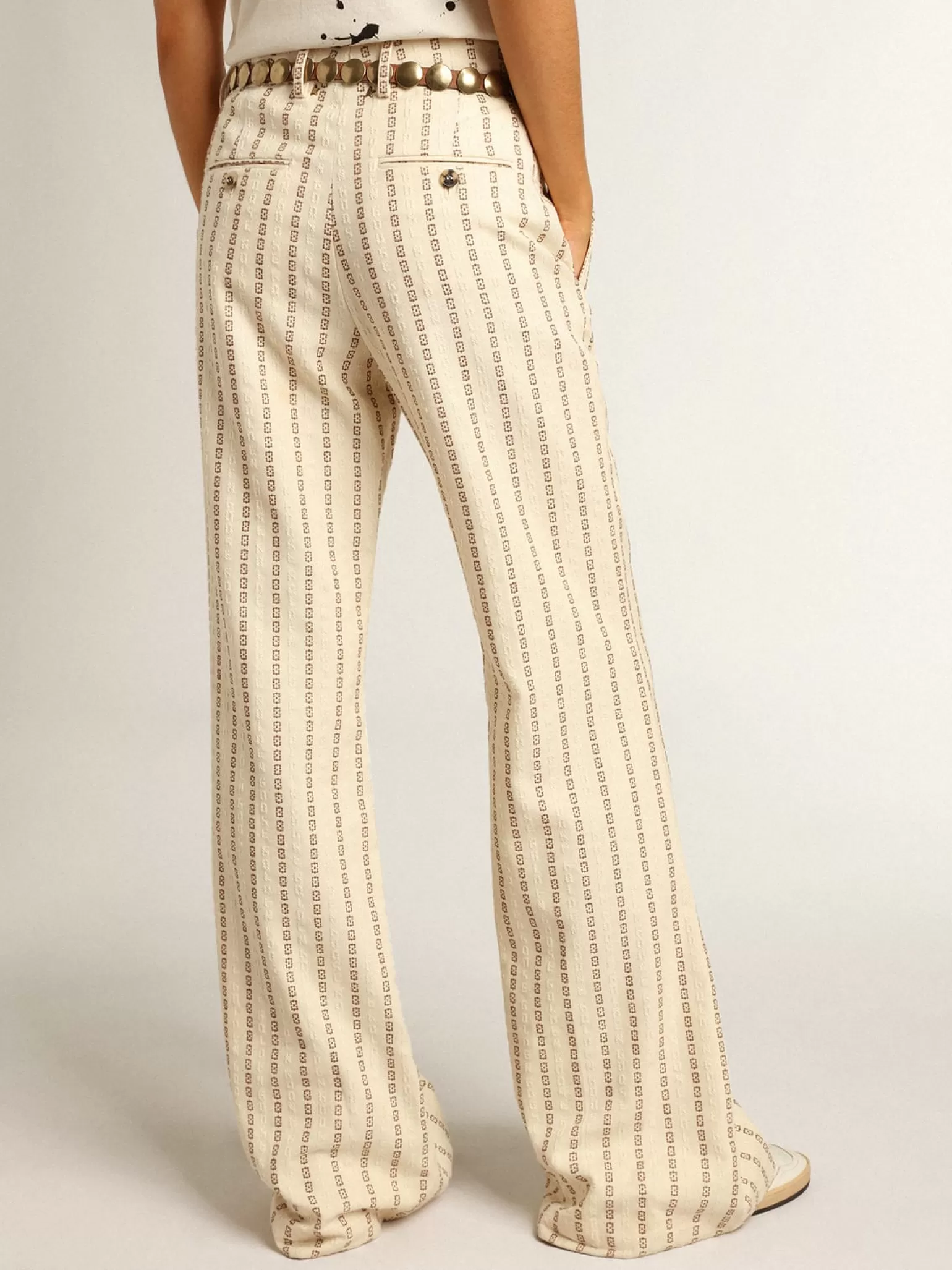Cheap Calça de algodão na cor creme com estampa jacquard MULHER Jeans e calças