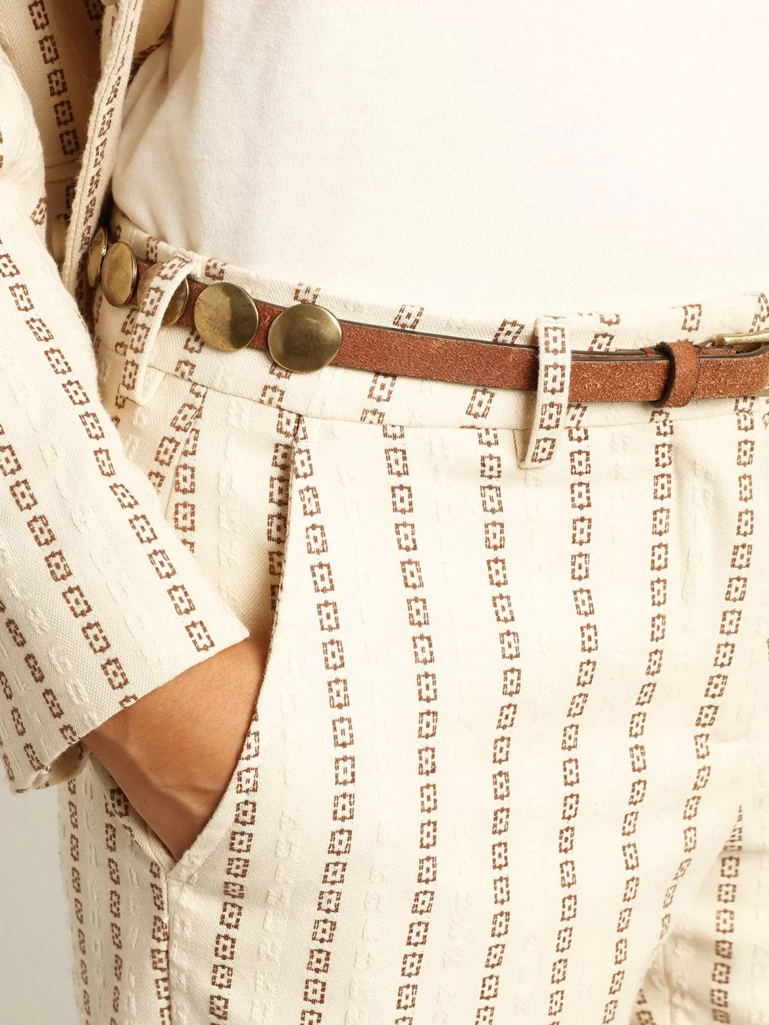 Cheap Calça de algodão na cor creme com estampa jacquard MULHER Jeans e calças