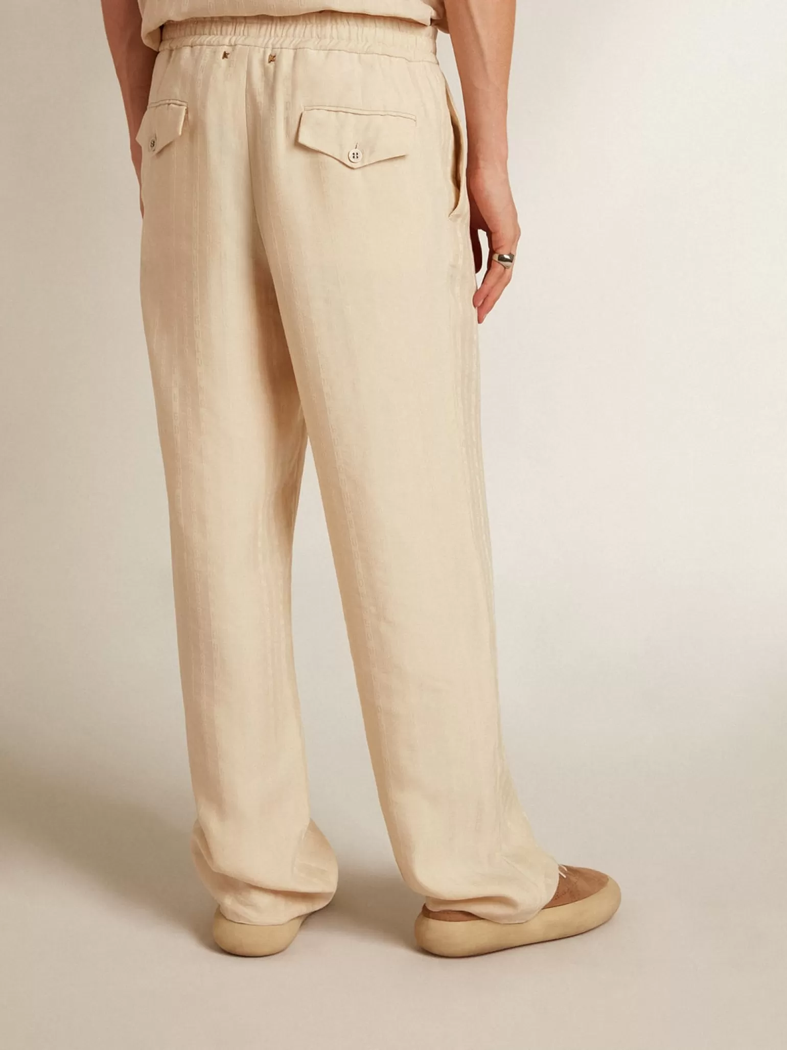 Fashion Calça de jogging de linho cor de pergaminho Jeans e calças