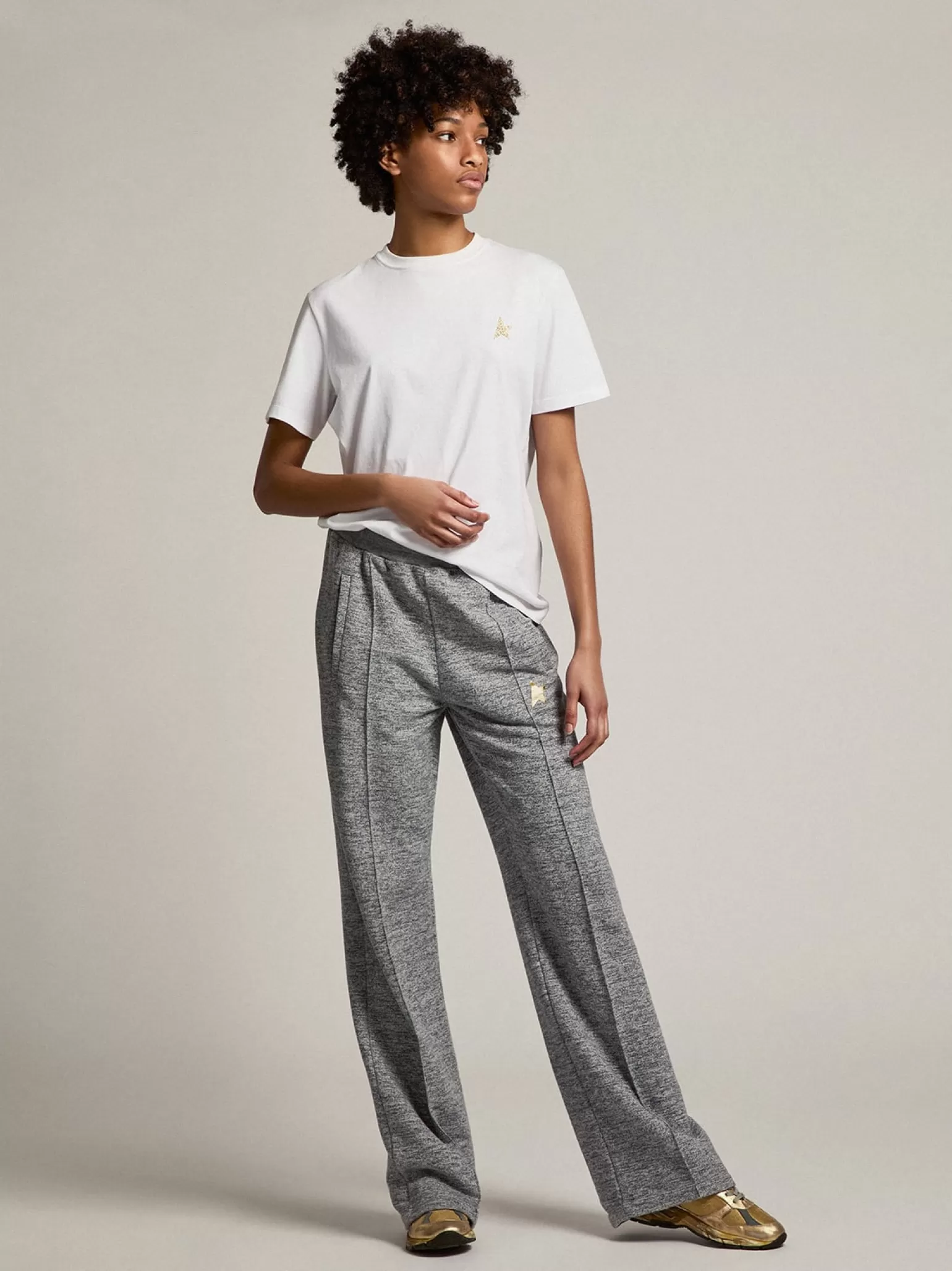 Discount Calça de jogging feminina cinza com estrela dourada na frente MULHER Jeans e calças