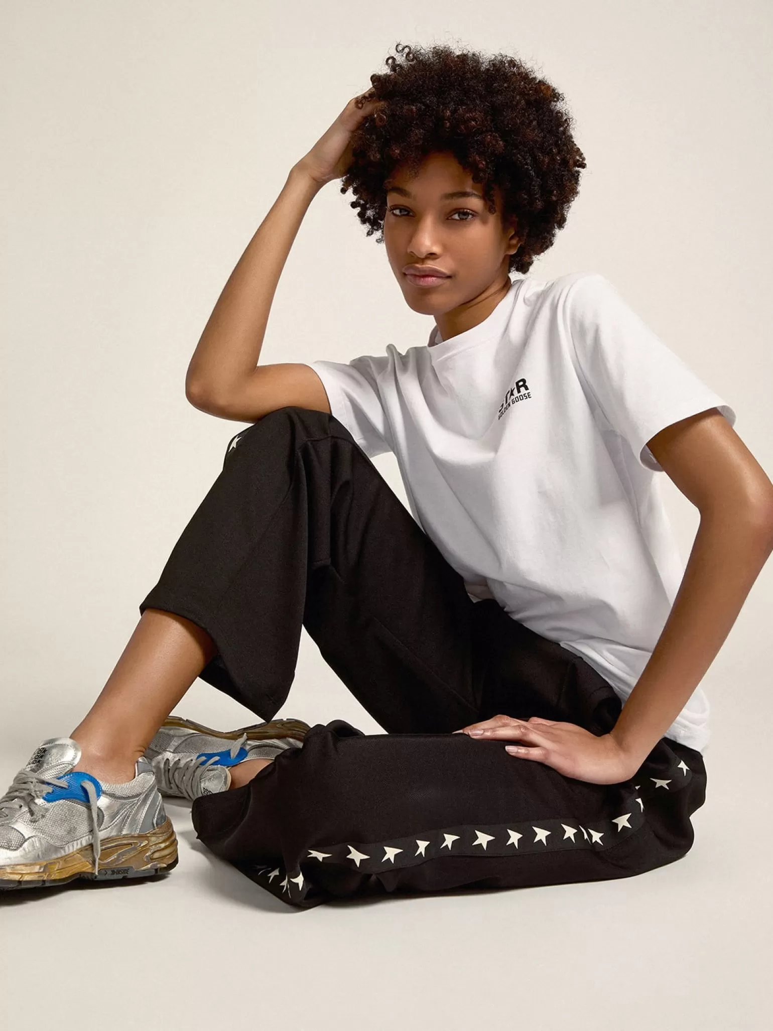 New Calça de jogging feminina preta com estrelas brancas nas laterais MULHER Jeans e calças
