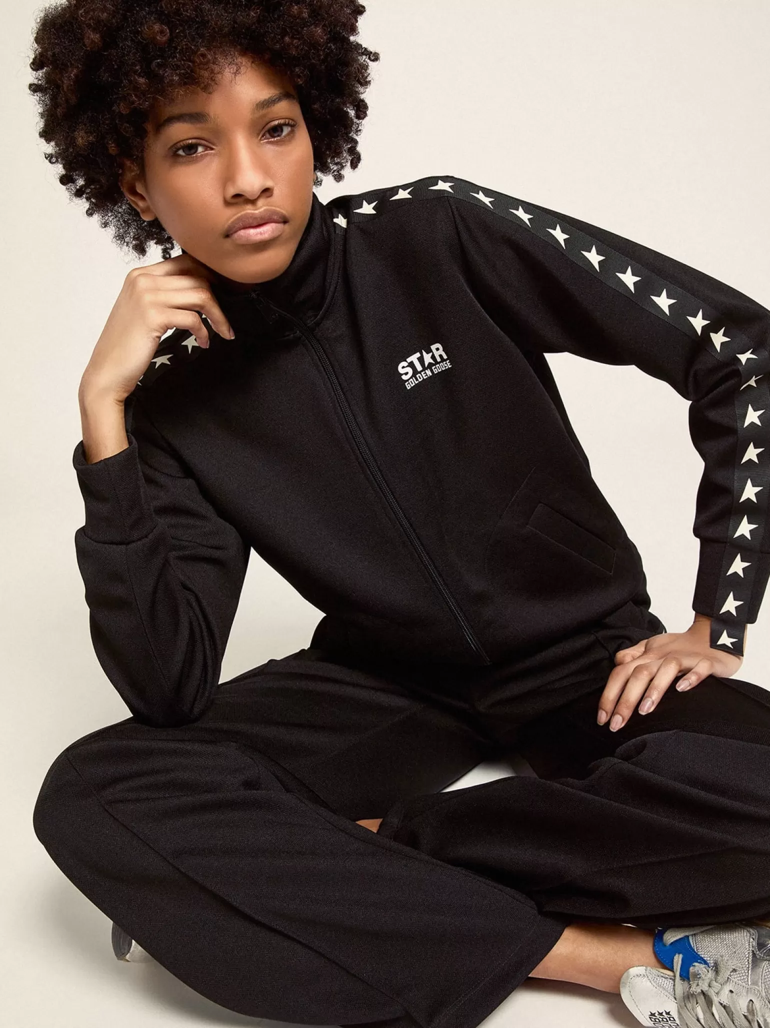 New Calça de jogging feminina preta com estrelas brancas nas laterais MULHER Jeans e calças
