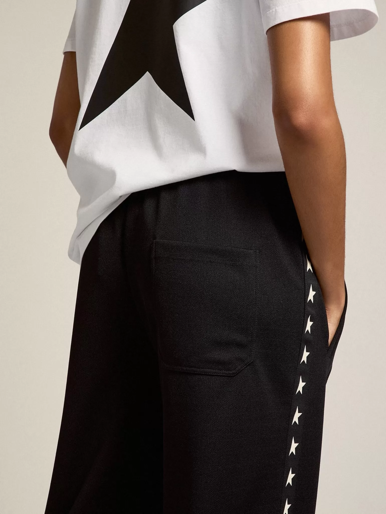 New Calça de jogging feminina preta com estrelas brancas nas laterais MULHER Jeans e calças