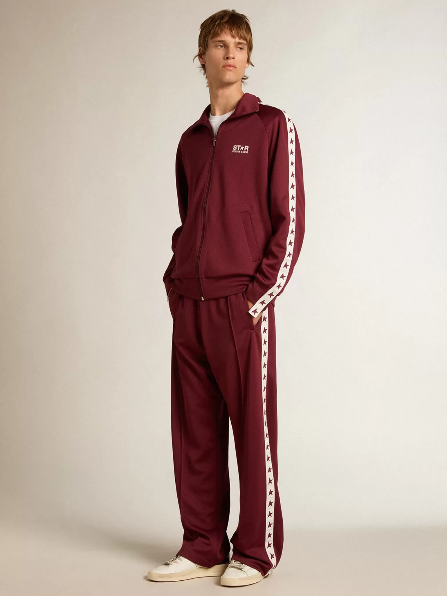 Cheap Calça de jogging masculina bordô com estrelas nas laterais Jeans e calças