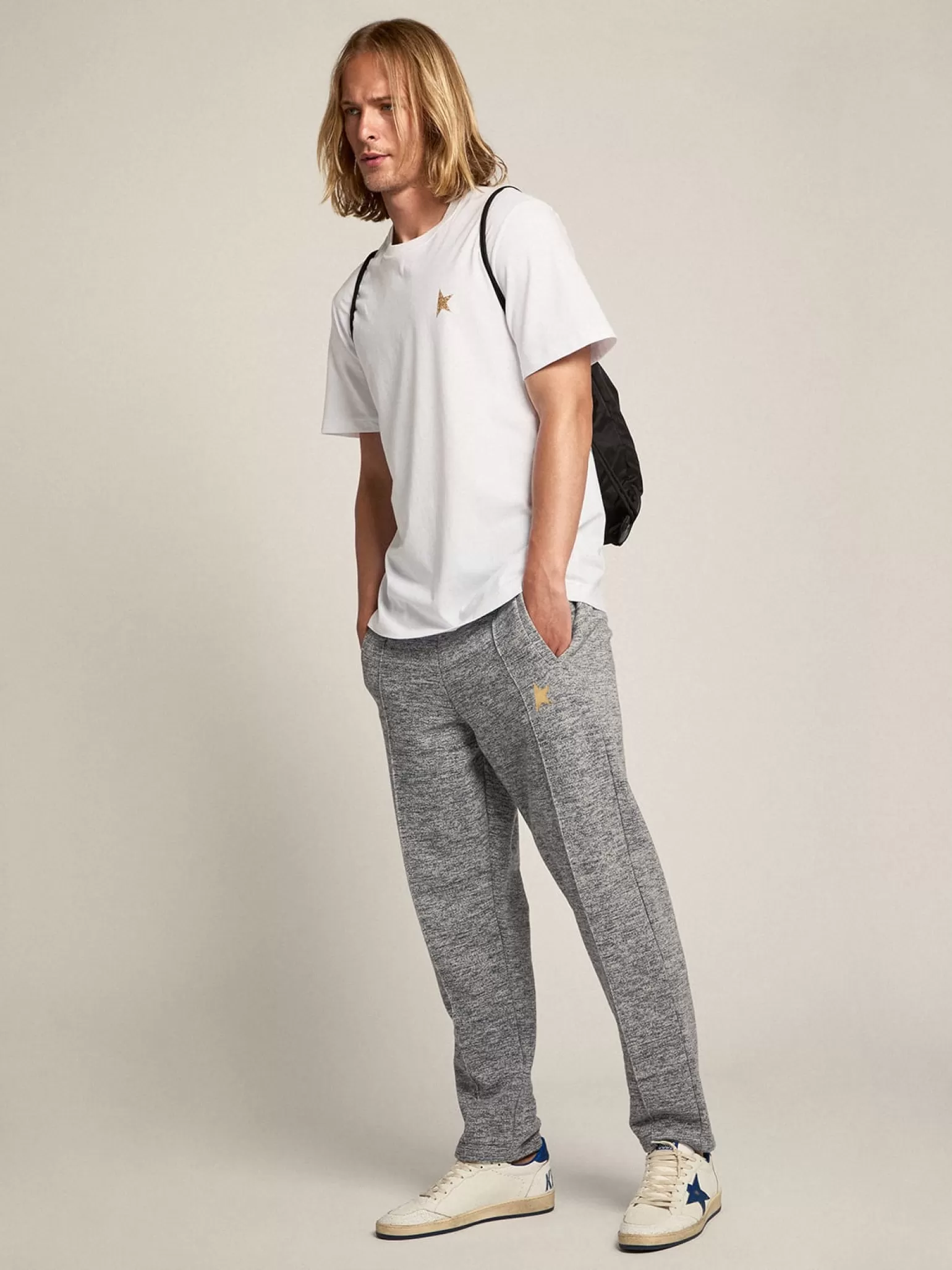 Store Calça de jogging masculina cinza com estrela dourada na frente Jeans e calças